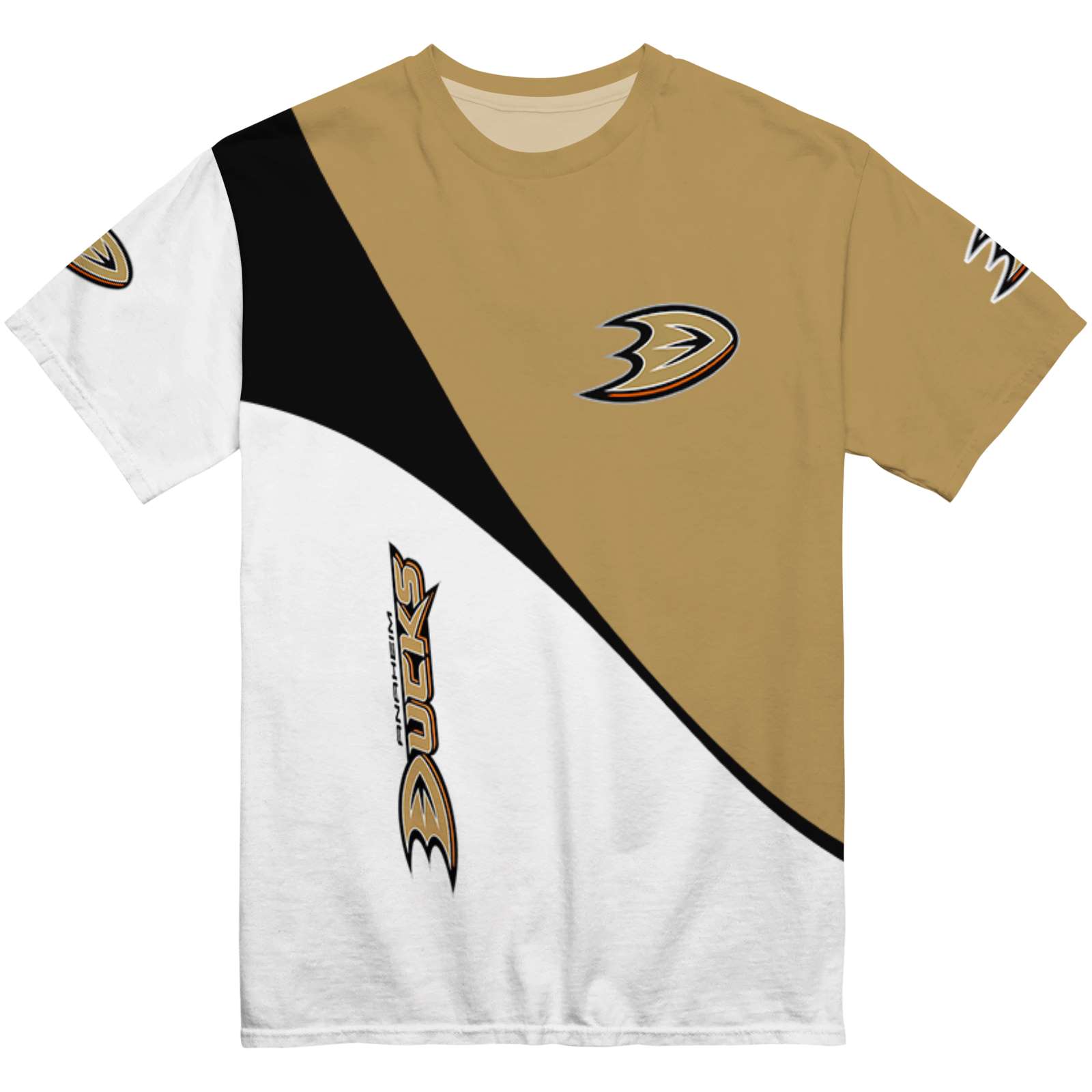 Anaheim Ducks Abstract Curve White Black T-Shirt