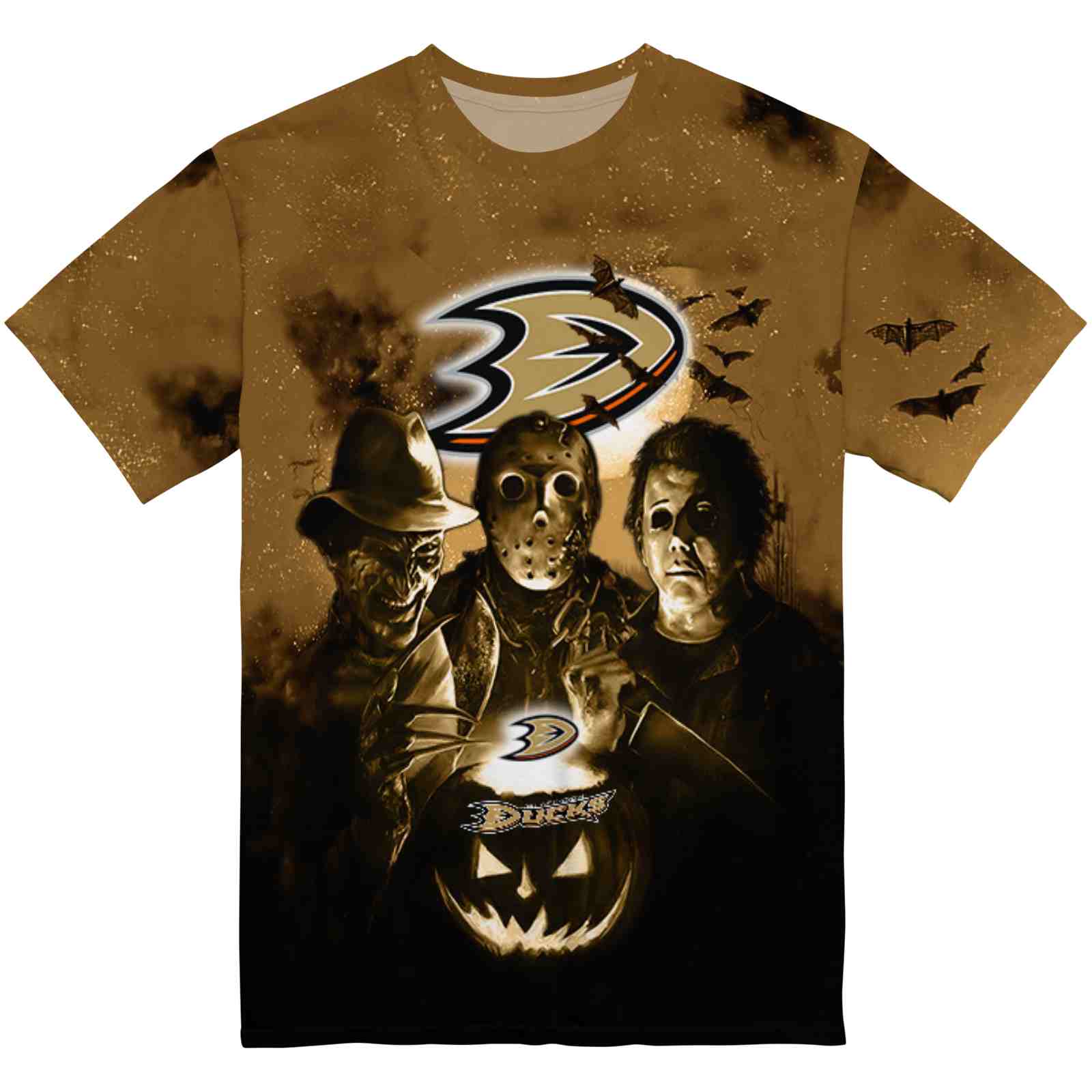 Anaheim Ducks Horror Icons Gold Black T-Shirt