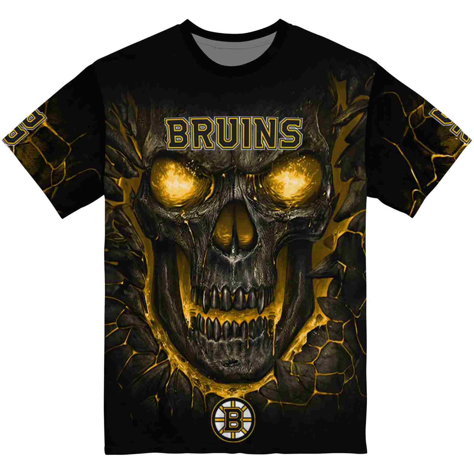 Boston Bruins Fiery Skull Gold Black T-Shirt