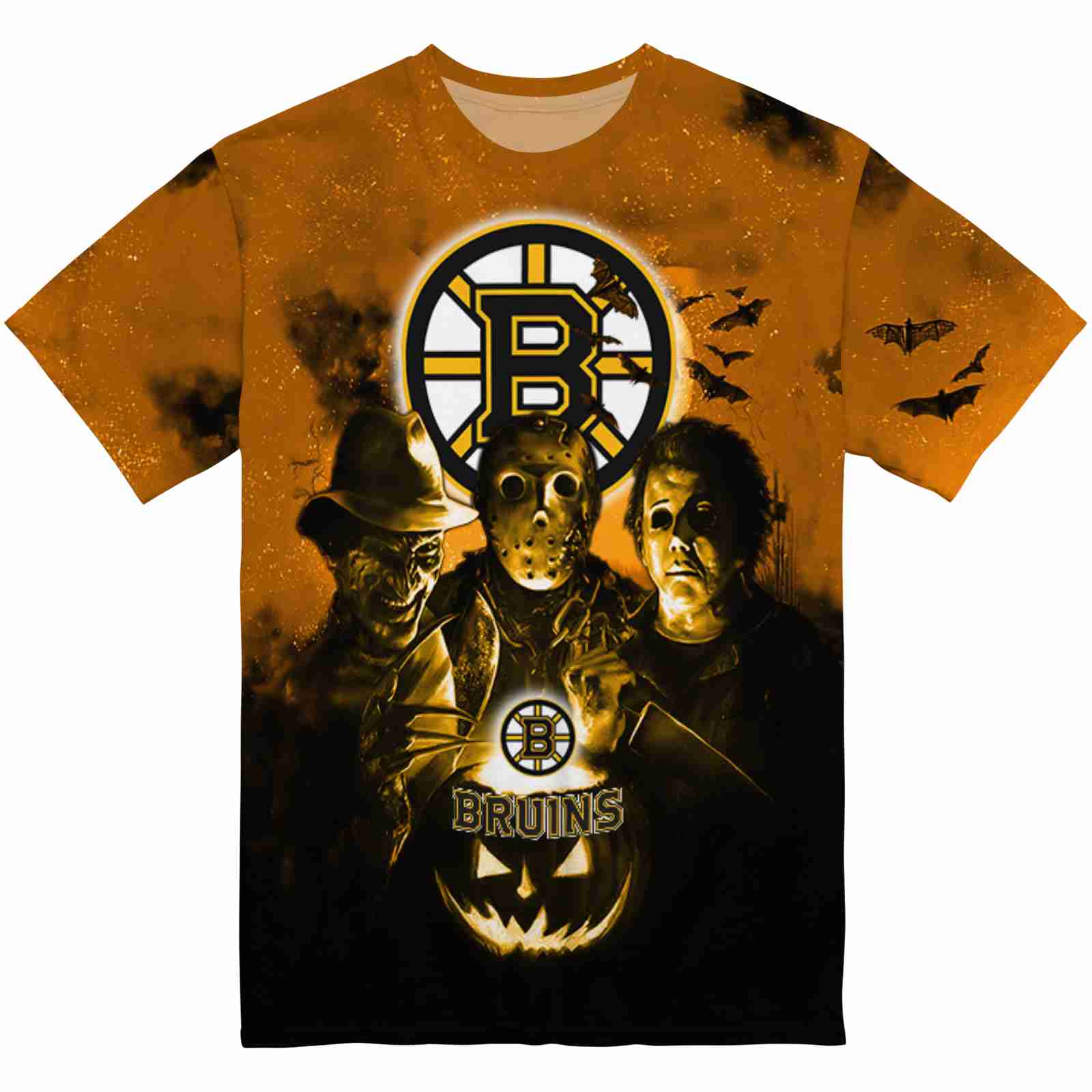 Boston Bruins Horror Icons Gold Black T-Shirt