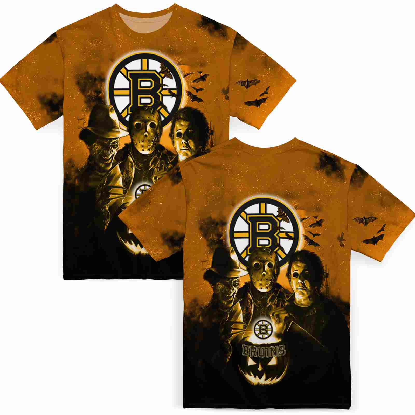 boston-bruins-horror-icons-gold-black-t-shirt-fashion-forward