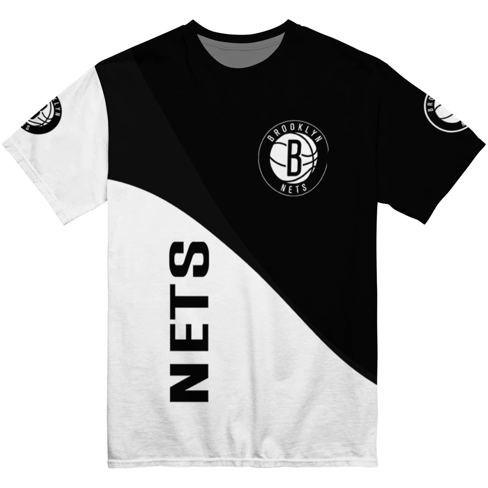 Brooklyn Nets Abstract Curve White Black T-Shirt