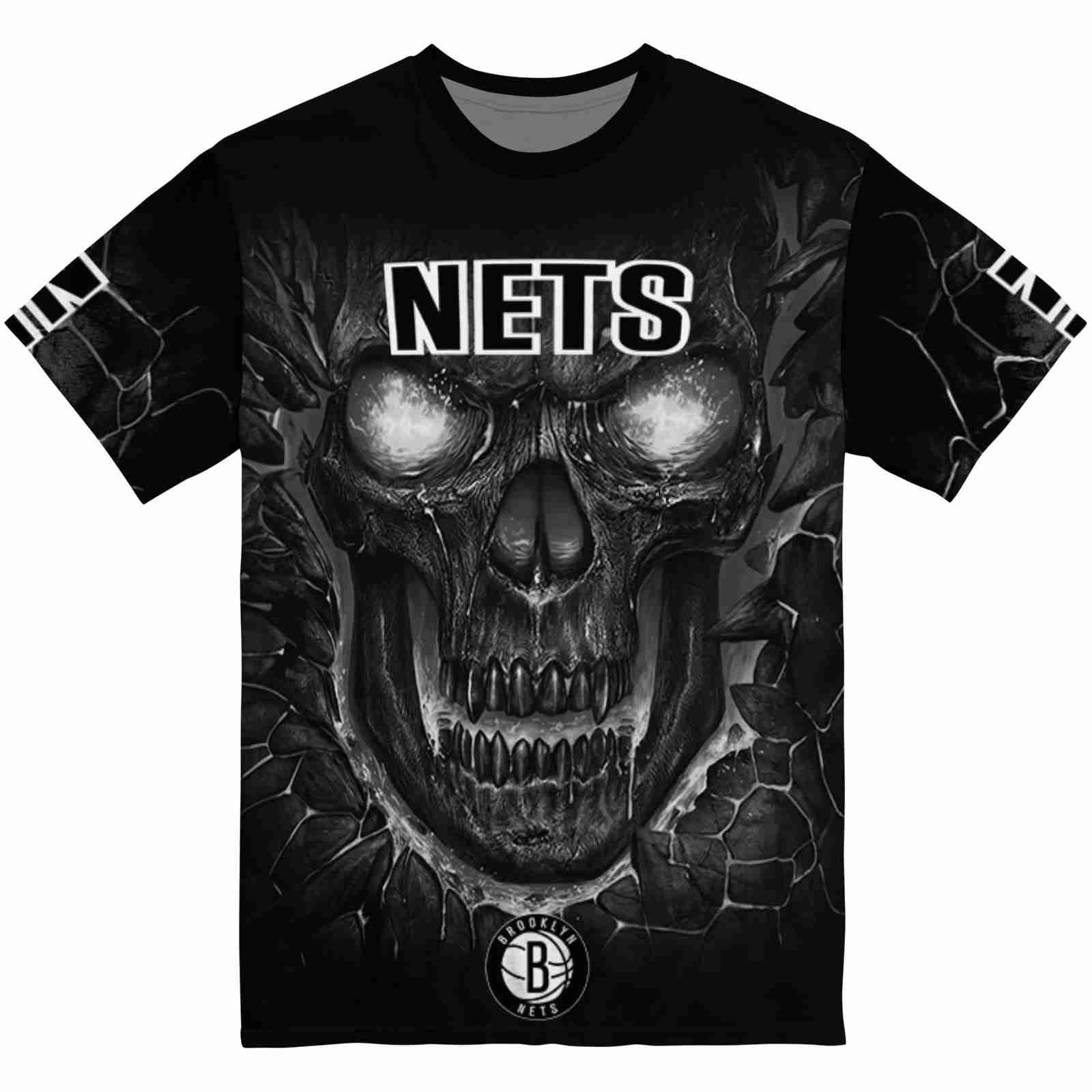 Brooklyn Nets Fiery Skull Black T-Shirt