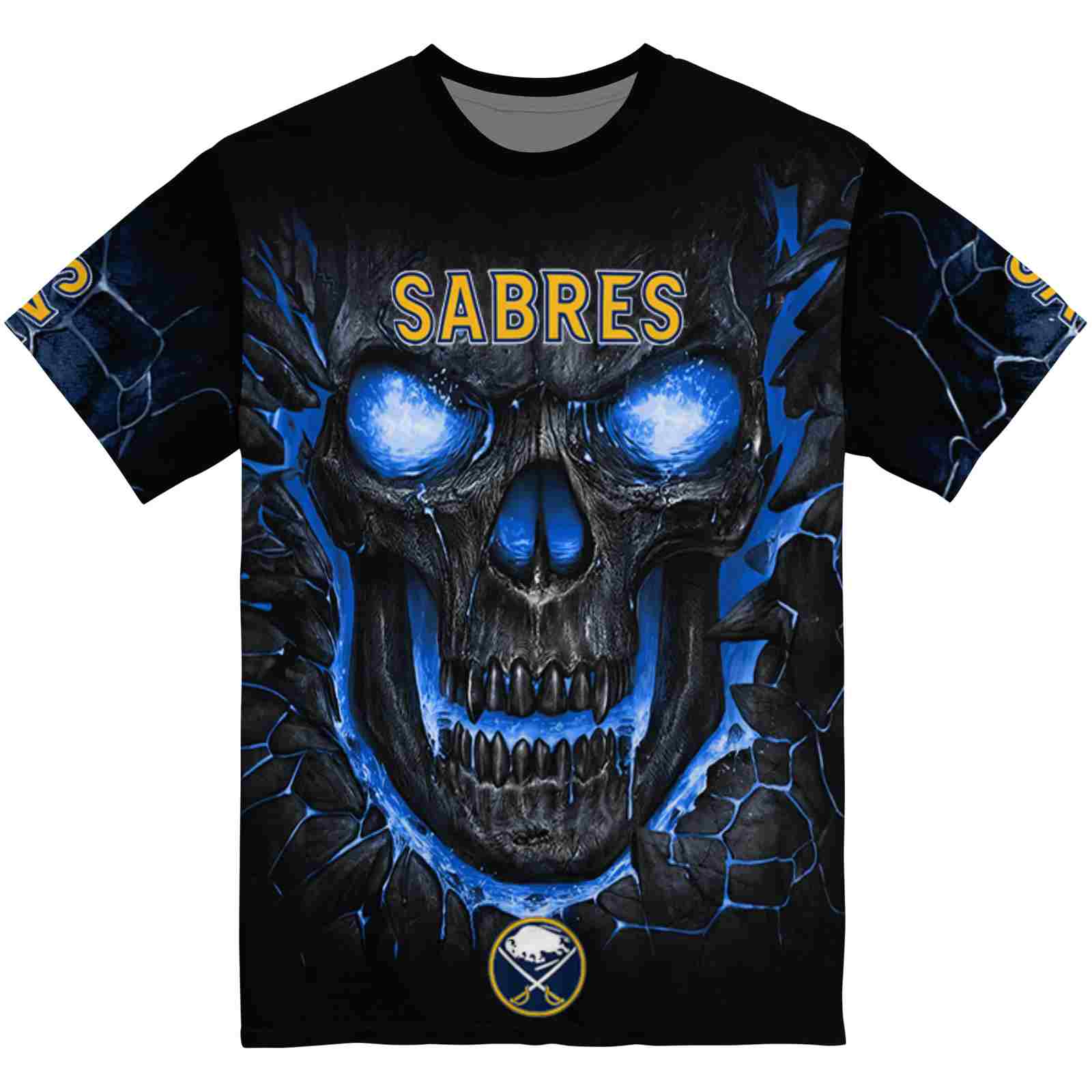 Buffalo Sabres Fiery Skull Navy Blue Black T-Shirt