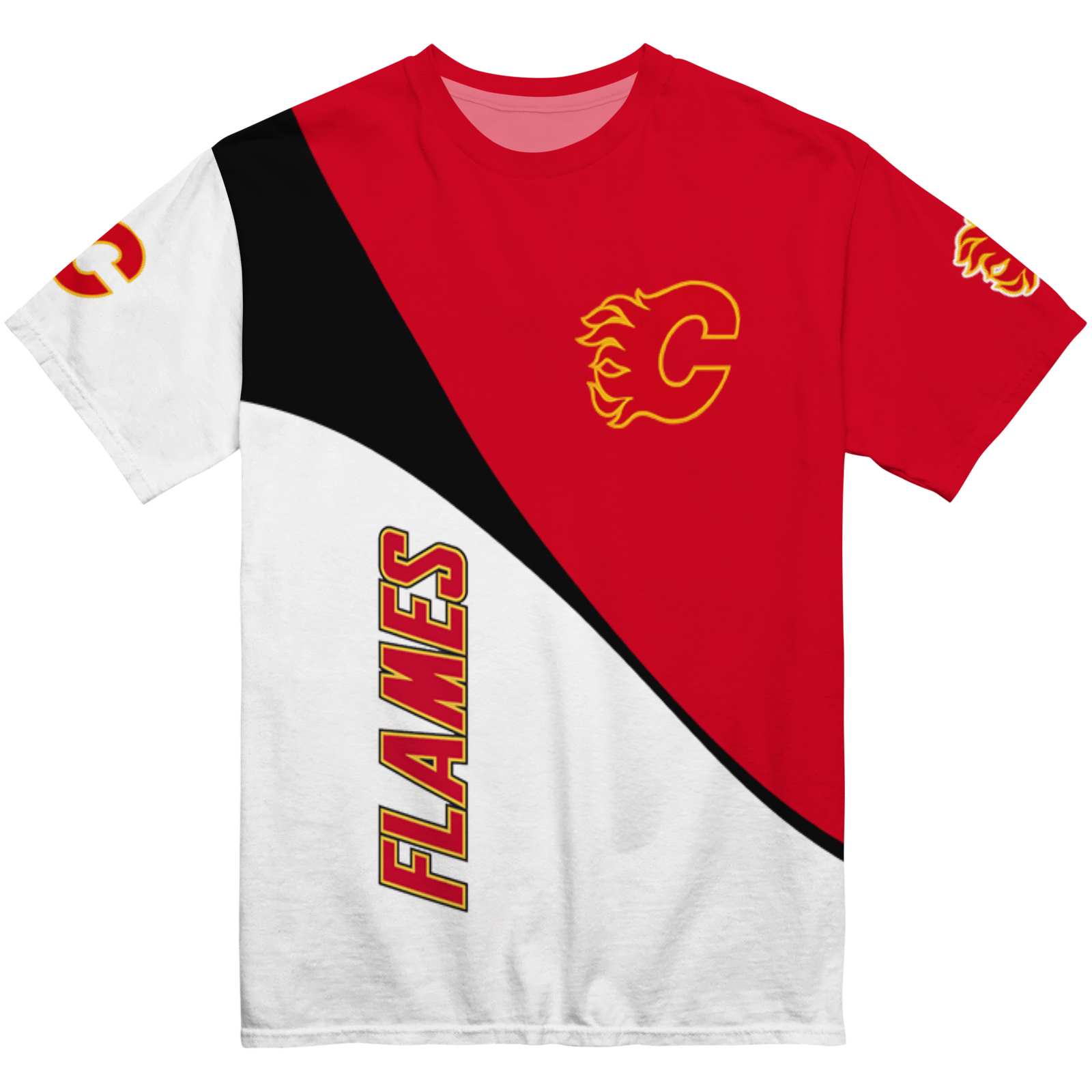 Calgary Flames Abstract Curve White Black T-Shirt