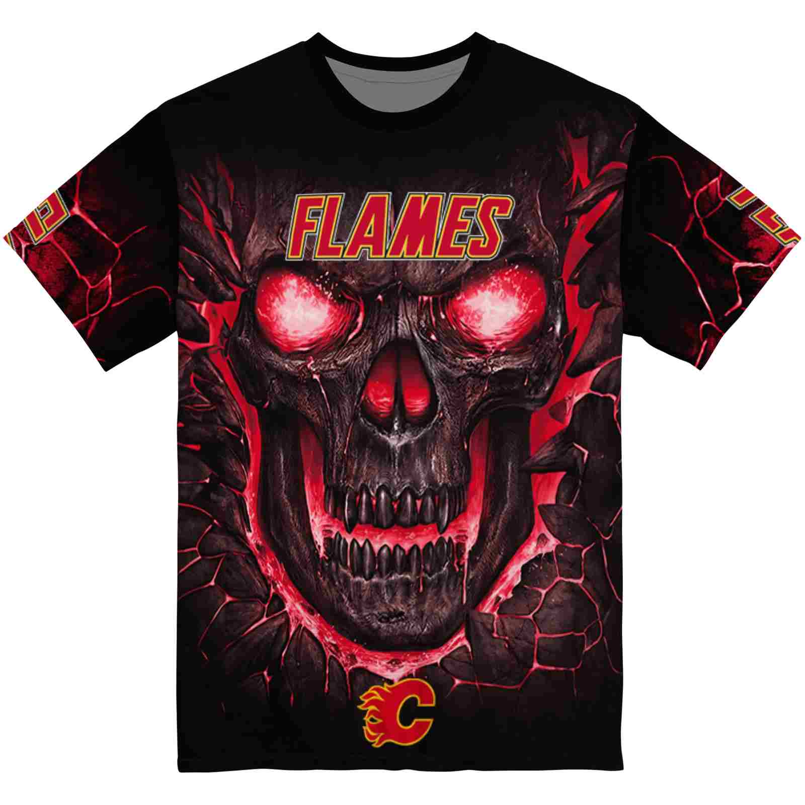 Calgary Flames Fiery Skull Red Black T-Shirt