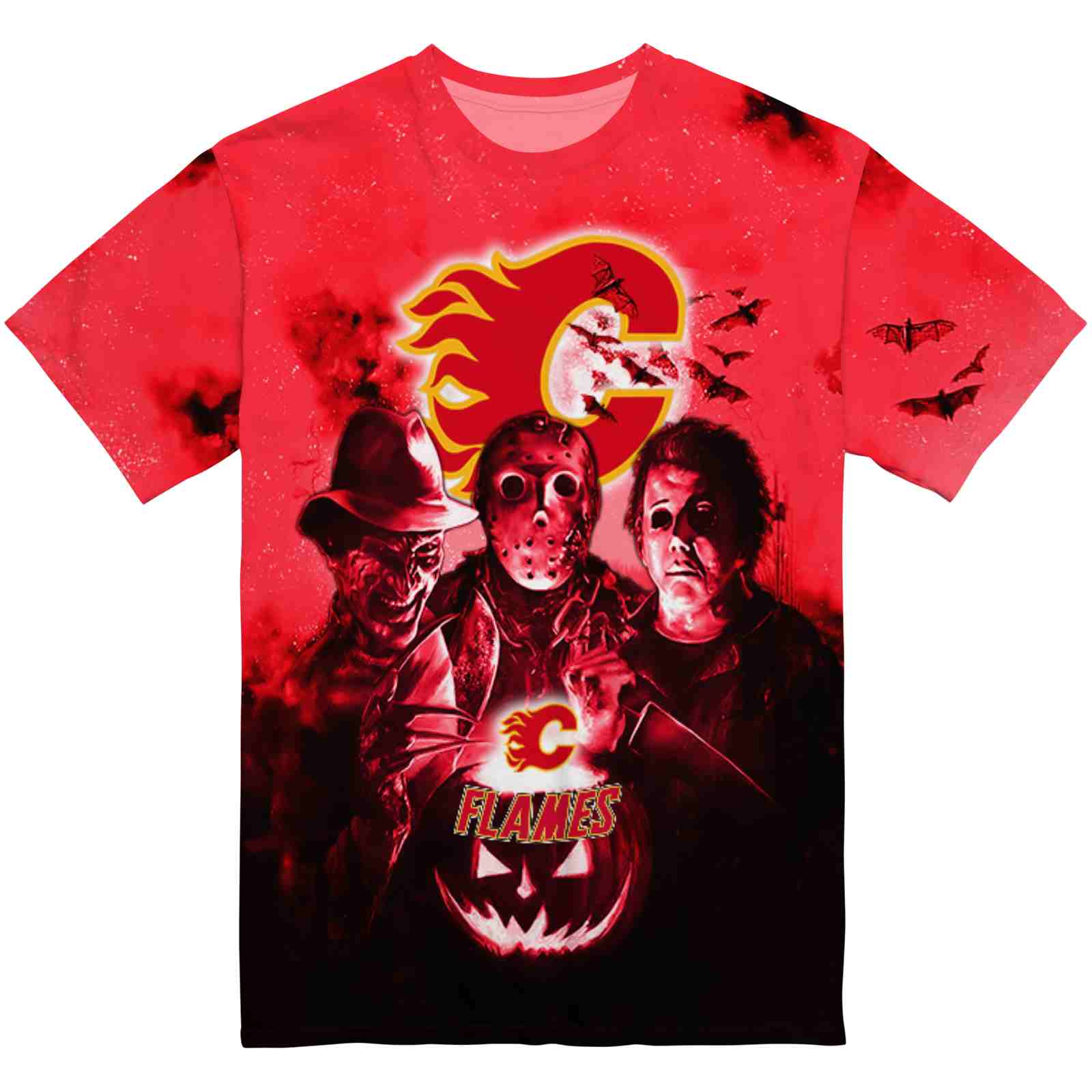 Calgary Flames Horror Icons Red Black T-Shirt