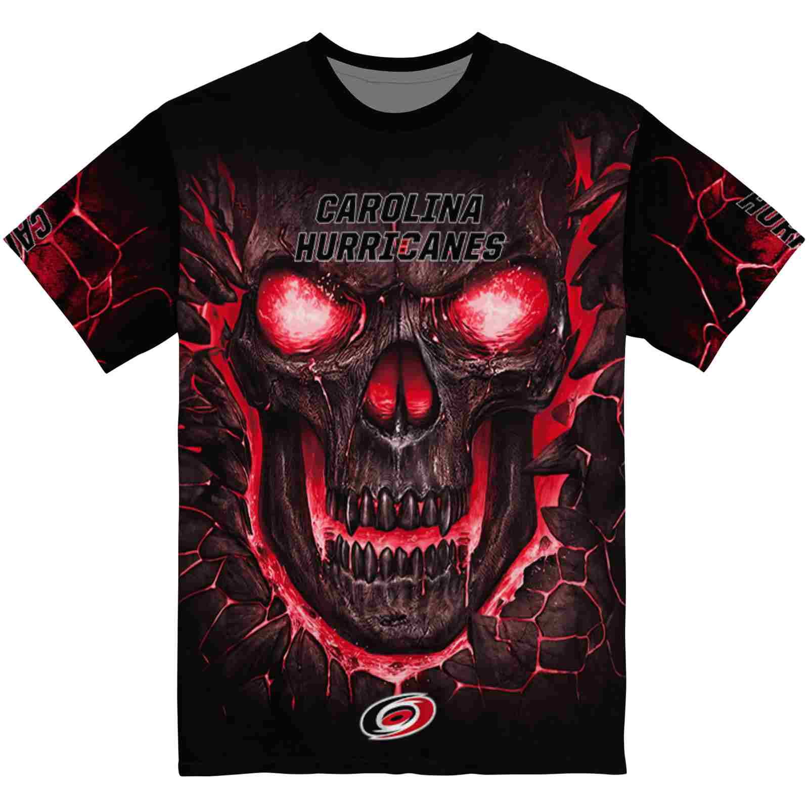 Carolina Hurricanes Fiery Skull Red Black T-Shirt