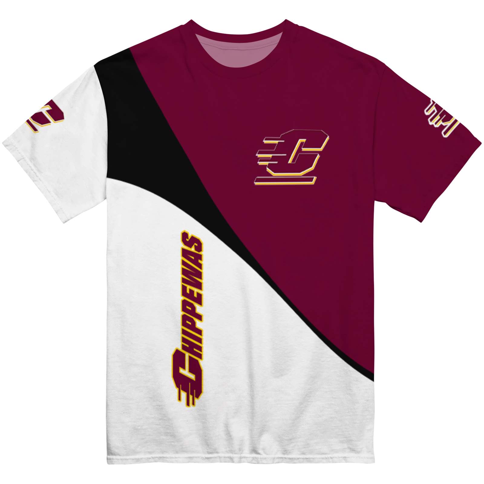 Central Michigan Chippewas Abstract Curve White Black T-Shirt