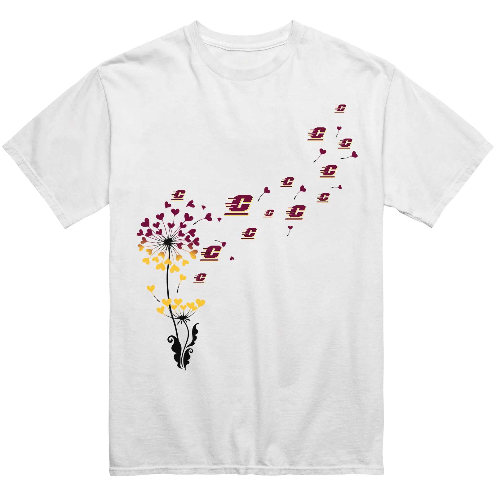 Central Michigan Chippewas Heart Dandelion T-Shirt