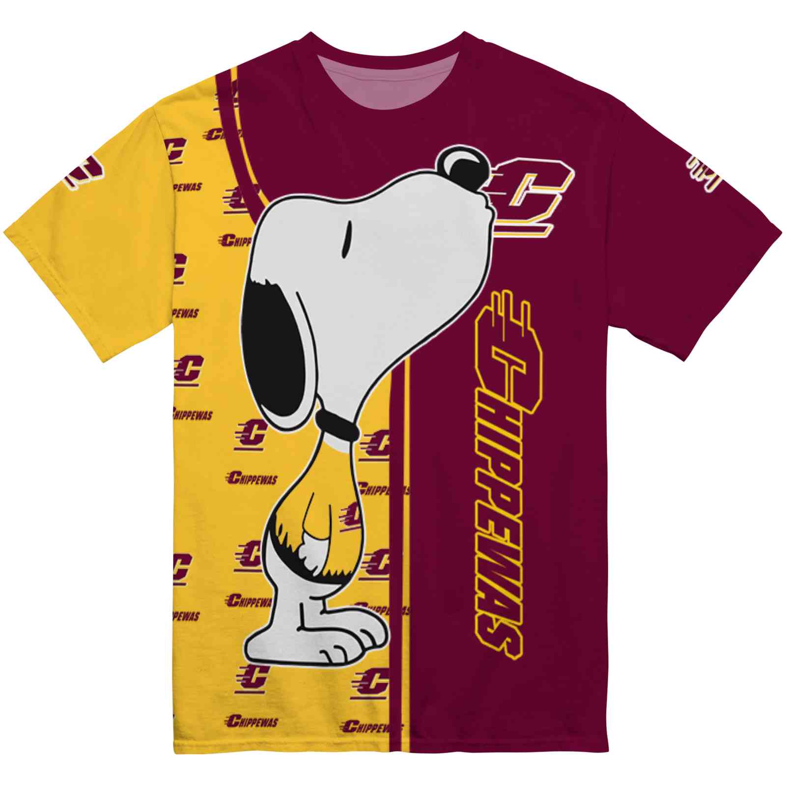 Central Michigan Chippewas Snoopy Graphic Maroon T-Shirt