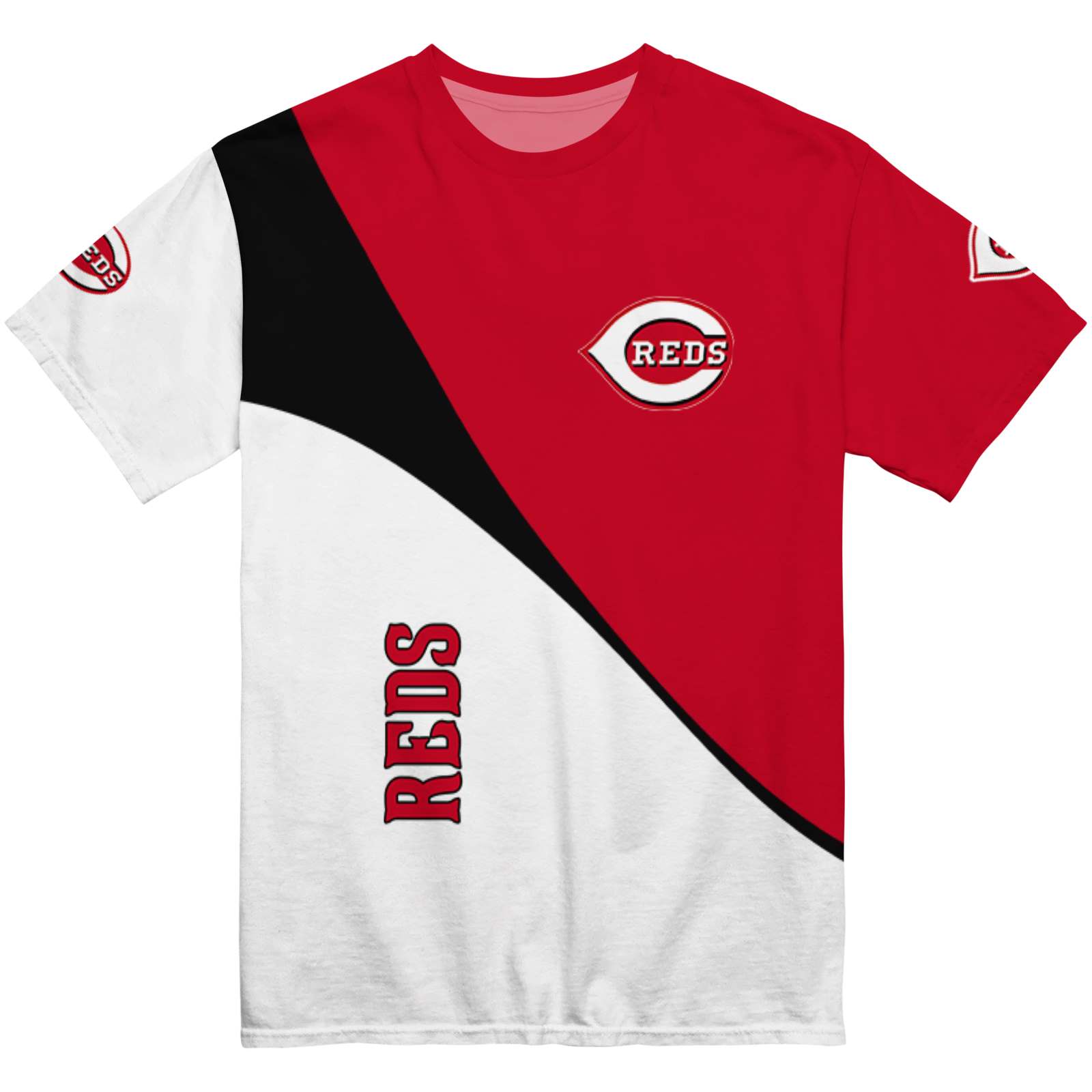 Cincinnati Reds Abstract Curve White Black T-Shirt