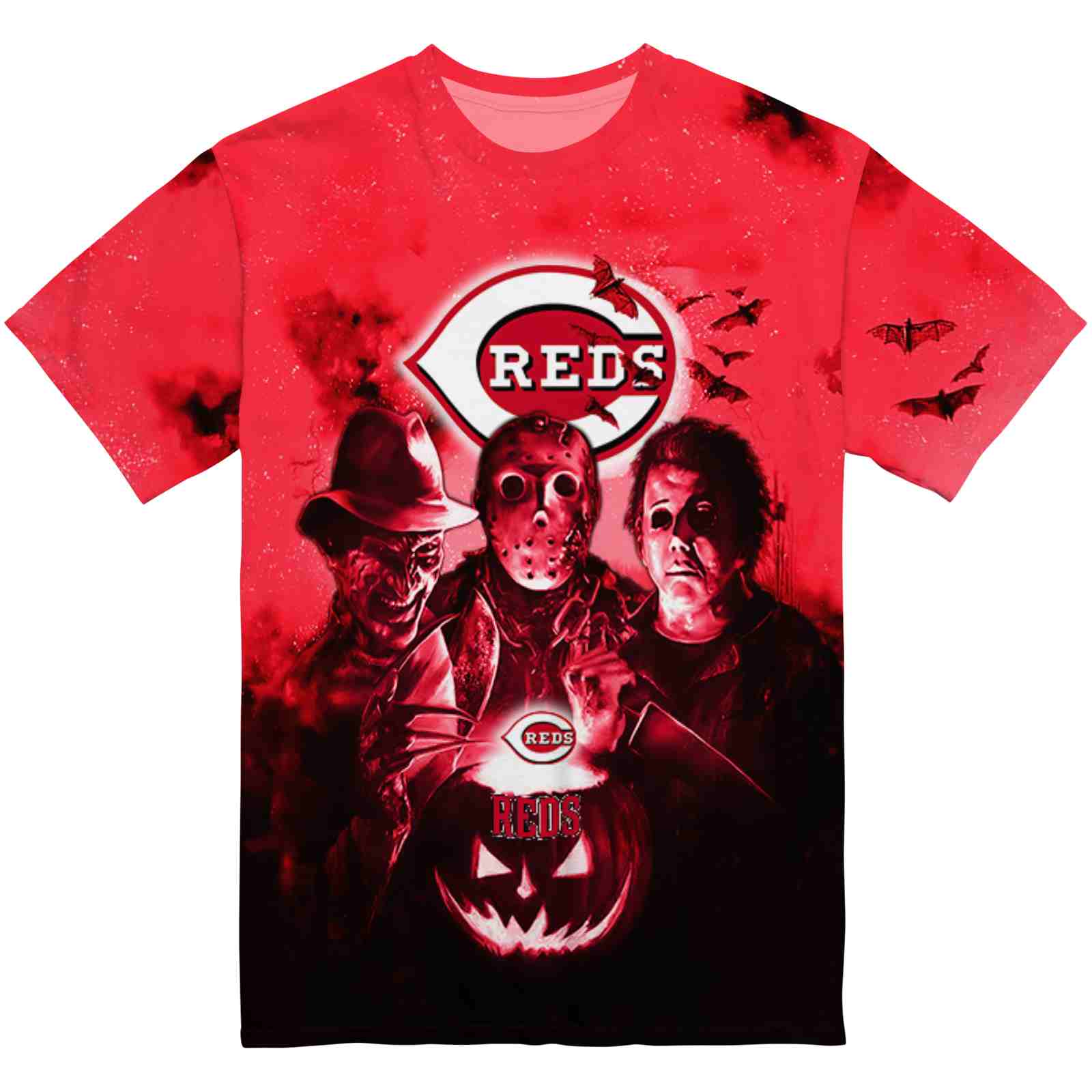 Cincinnati Reds Horror Icons Red Black T-Shirt