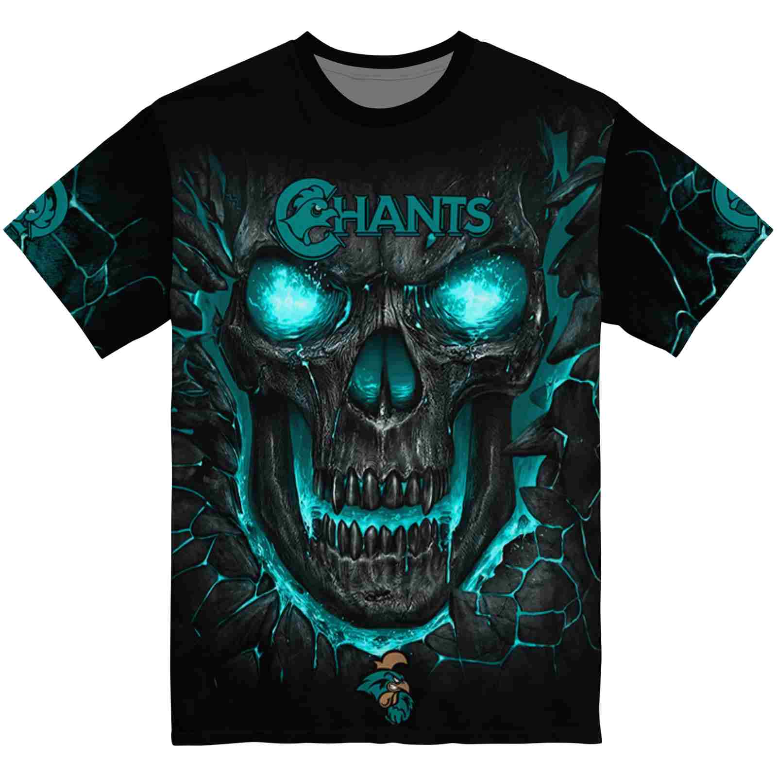 Coastal Carolina Chanticleers Fiery Skull Green Black T-Shirt