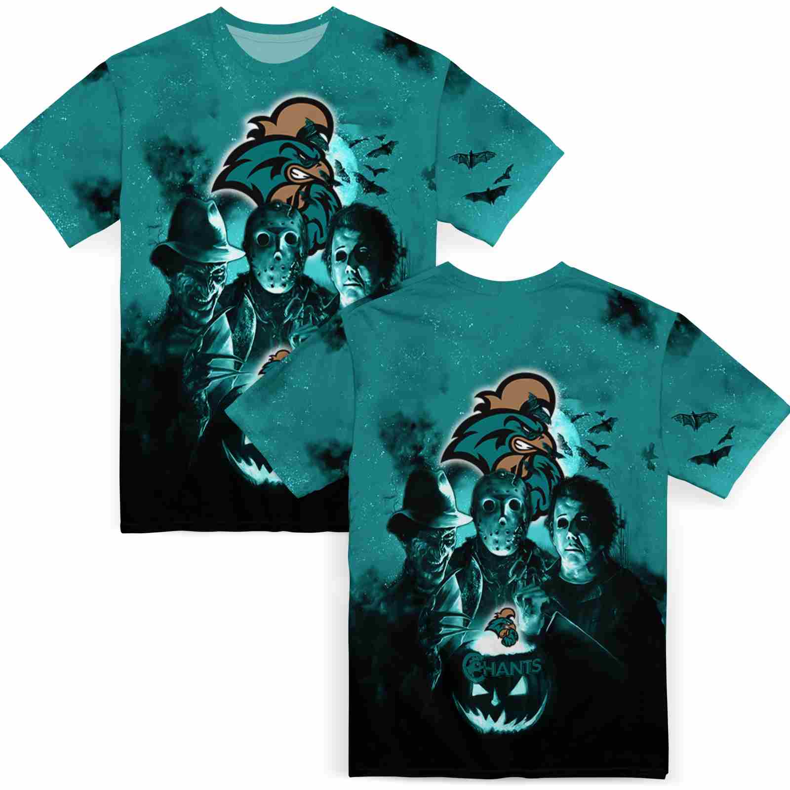 coastal-carolina-chanticleers-horror-icons-green-black-t-shirt-fashion-forward