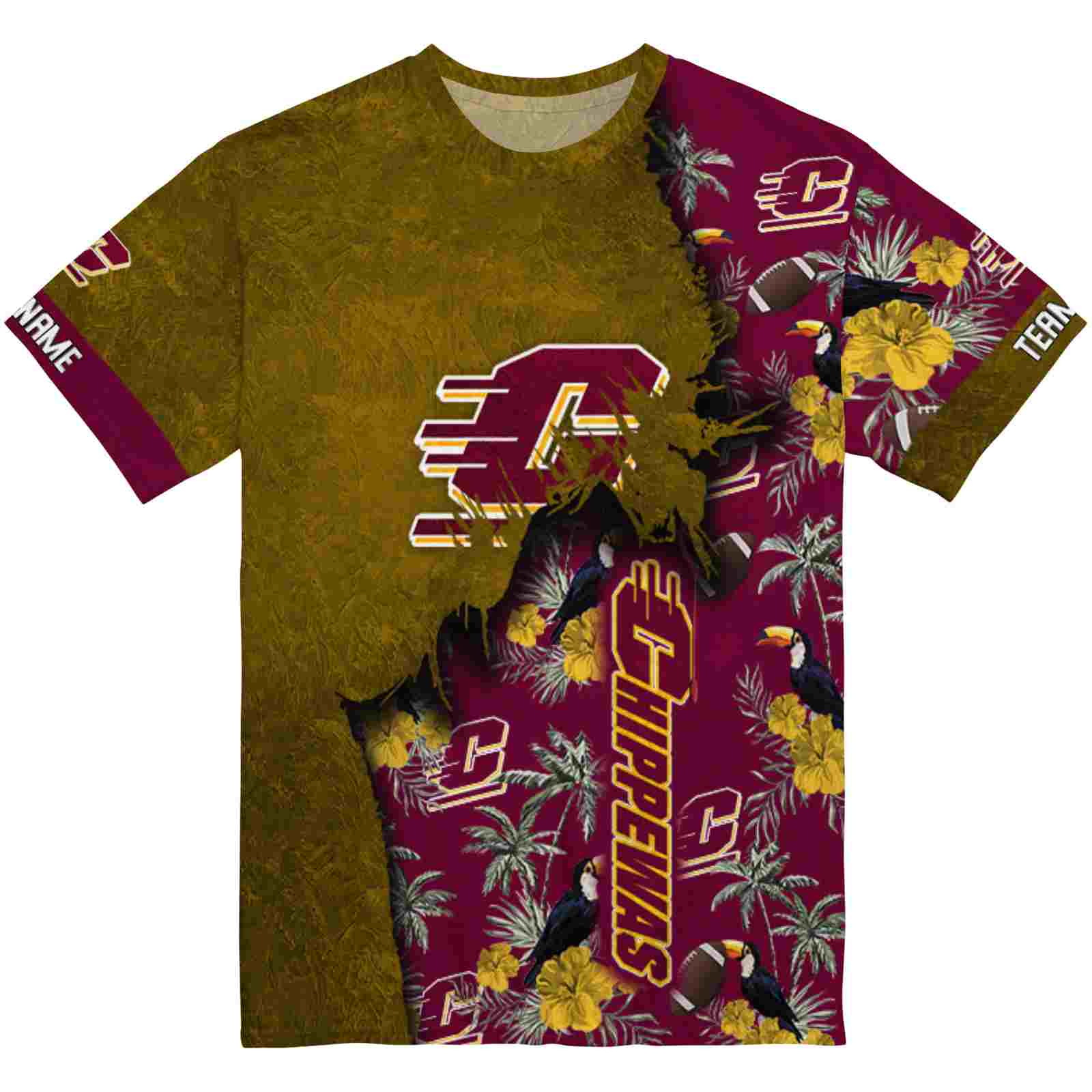 Custom Central Michigan Chippewas Tropical Scene Gold T-Shirt