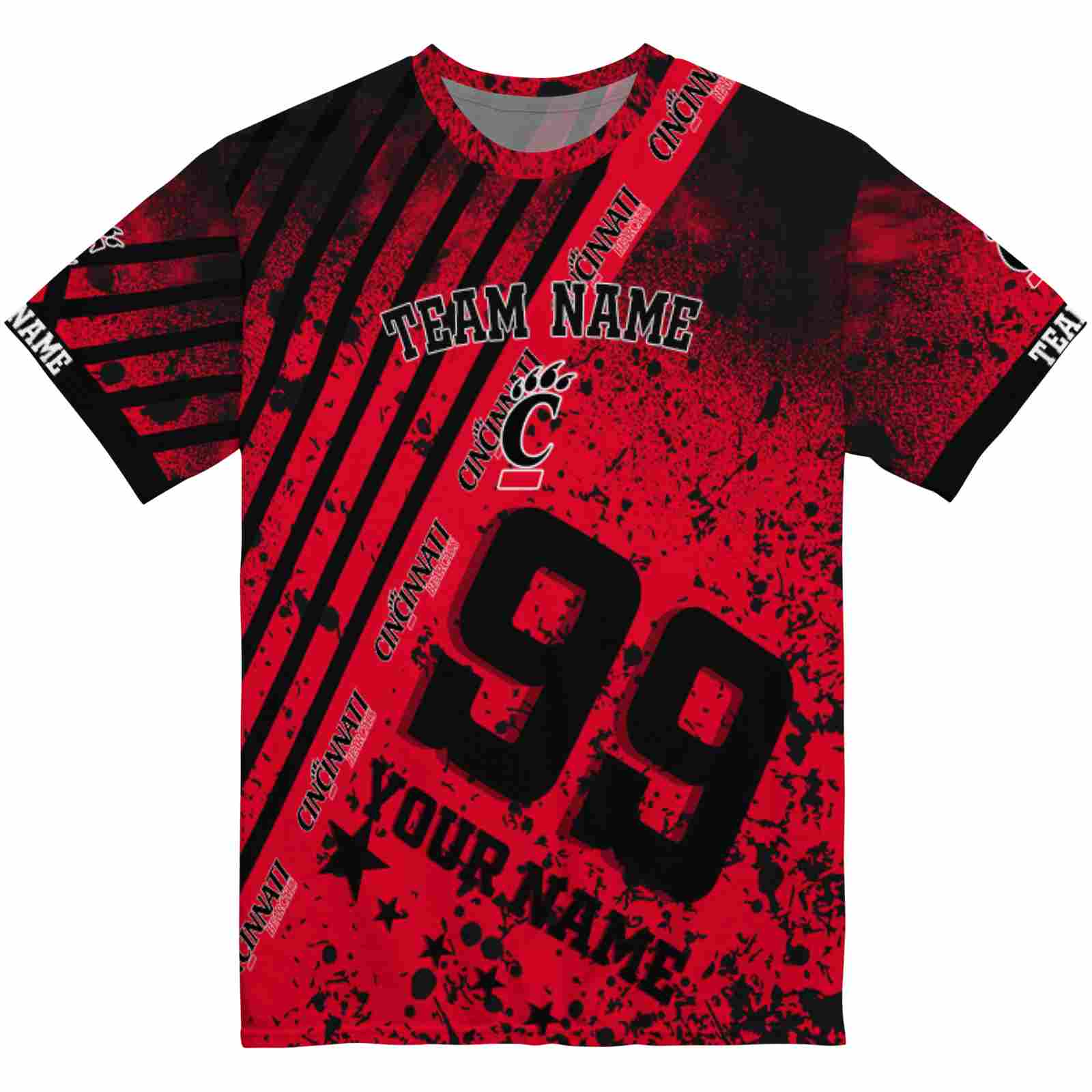 Custom Cincinnati Bearcats Splatter Art Red Black T-Shirt