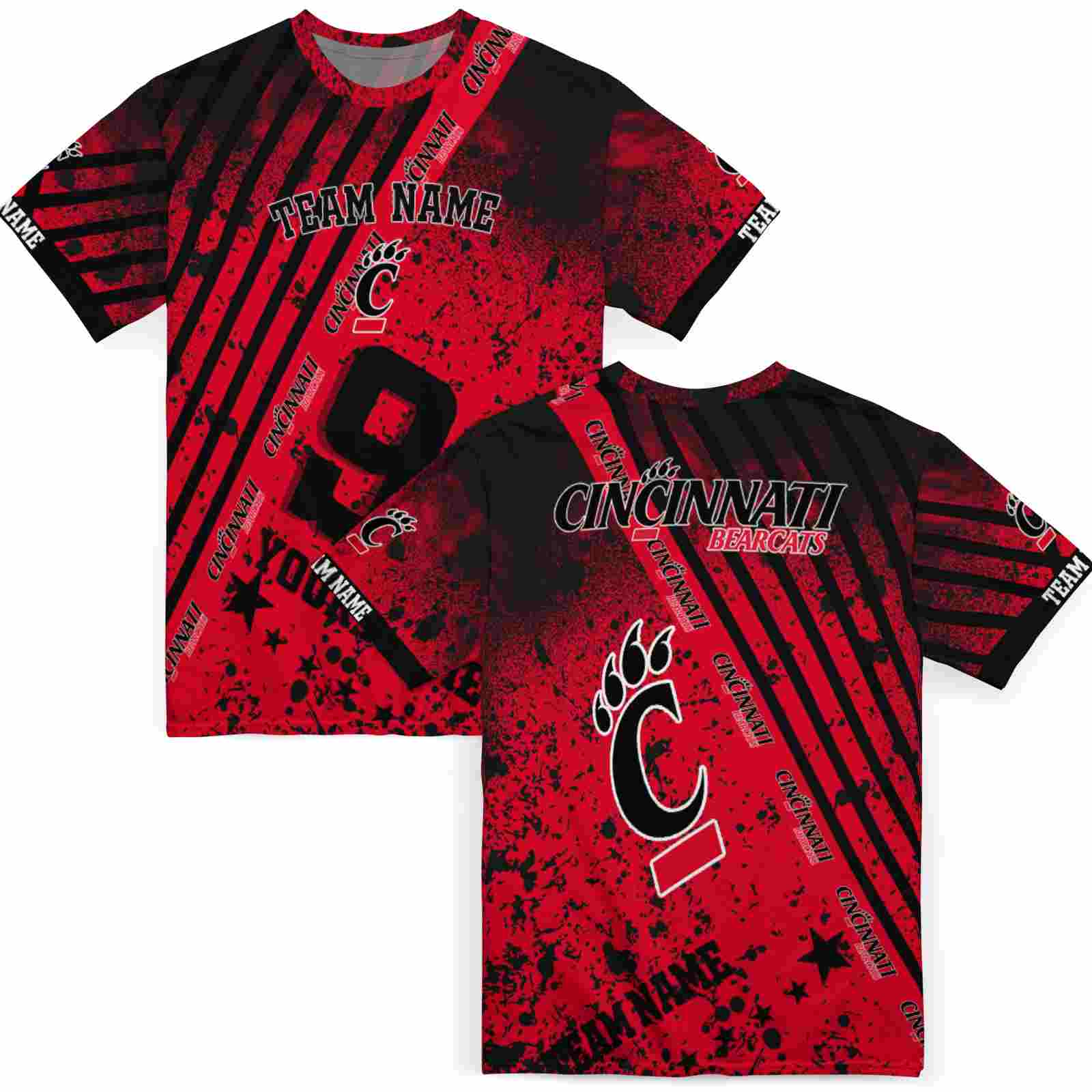 custom-cincinnati-bearcats-splatter-art-red-black-t-shirt-fashion-forward