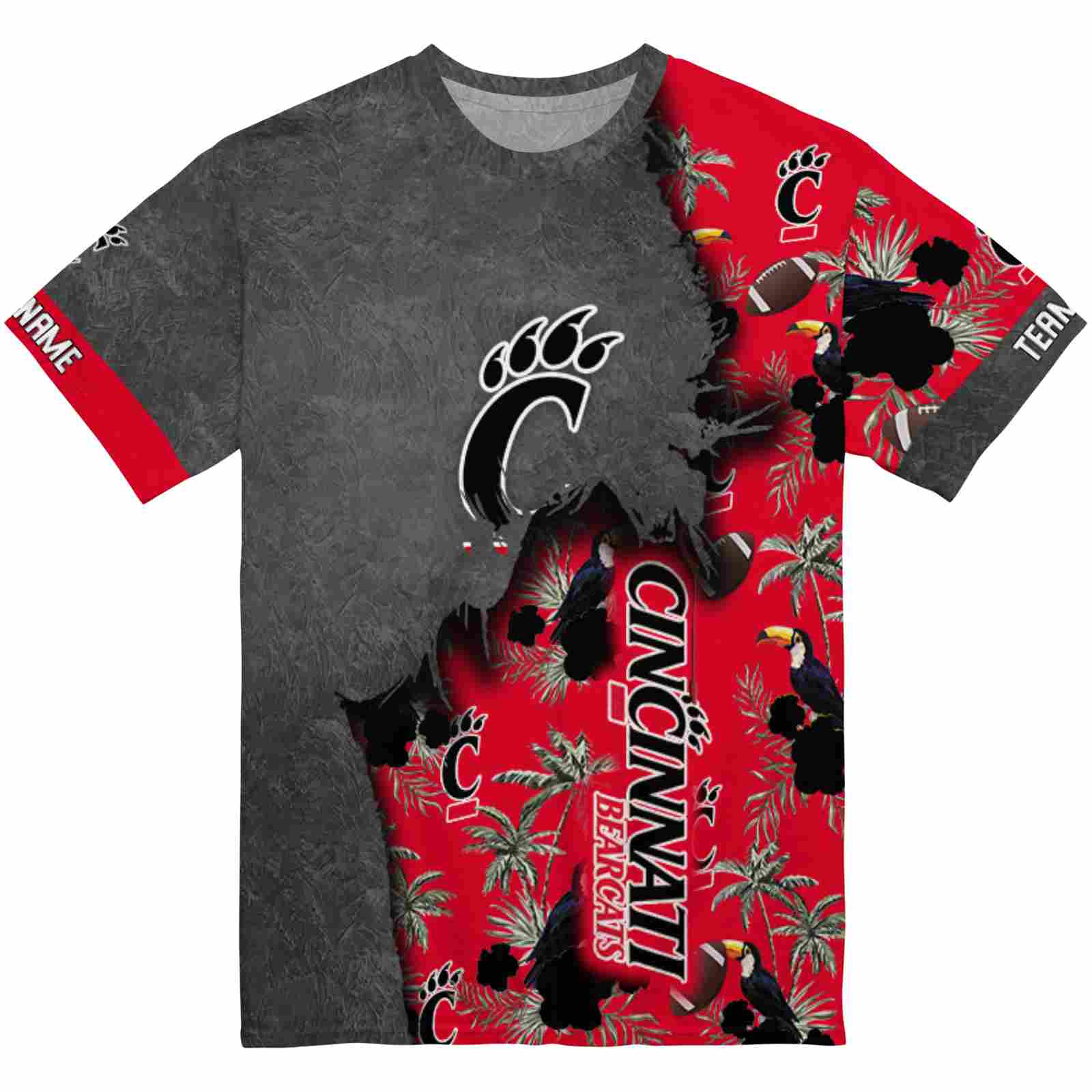 Custom Cincinnati Bearcats Tropical Scene Black T-Shirt