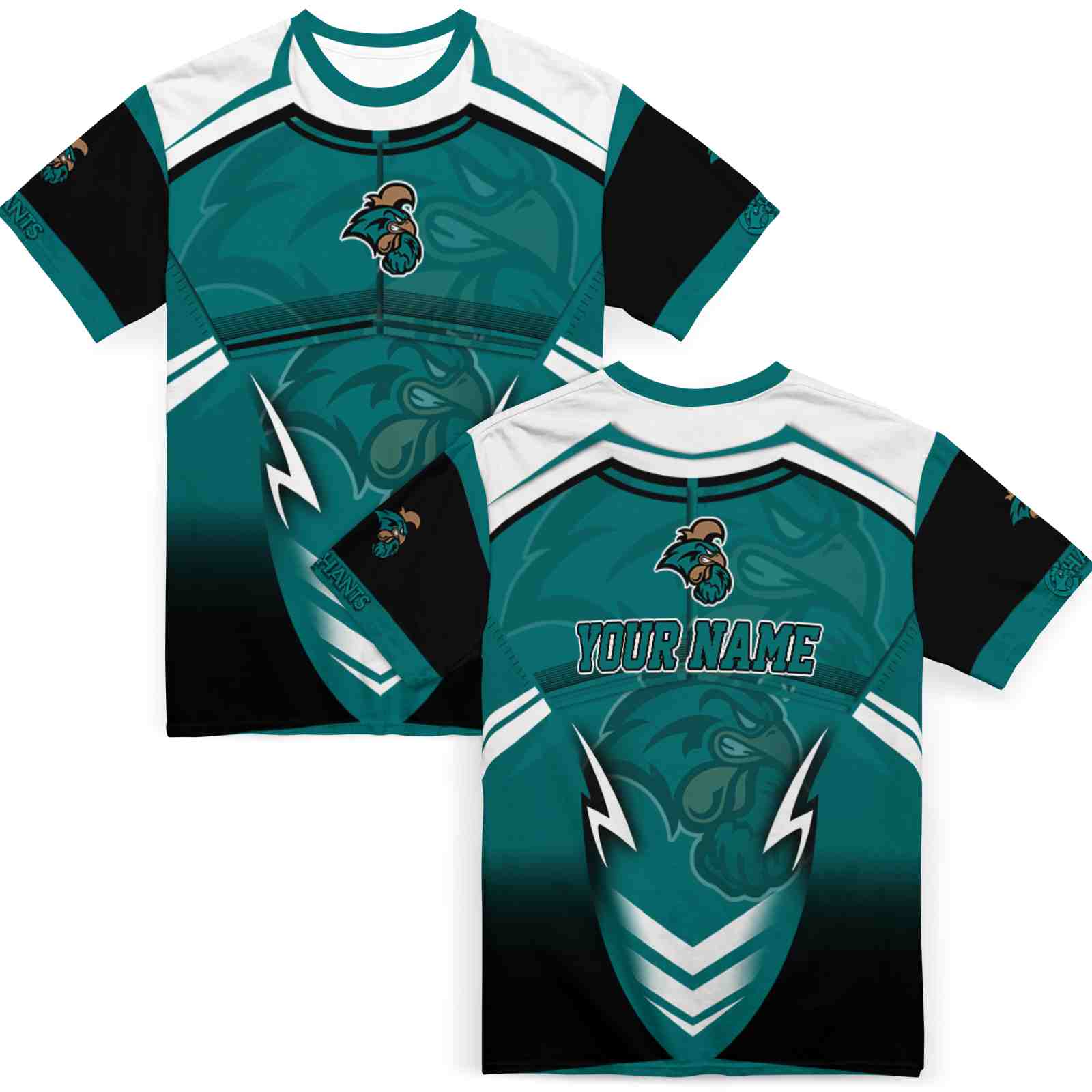 custom-coastal-carolina-chanticleers-futuristic-armor-green-black-white-t-shirt-fashion-forward