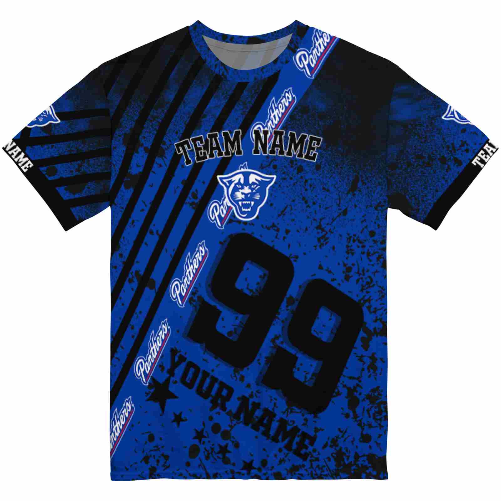 Custom Georgia State Panthers Splatter Art Blue Black T-Shirt