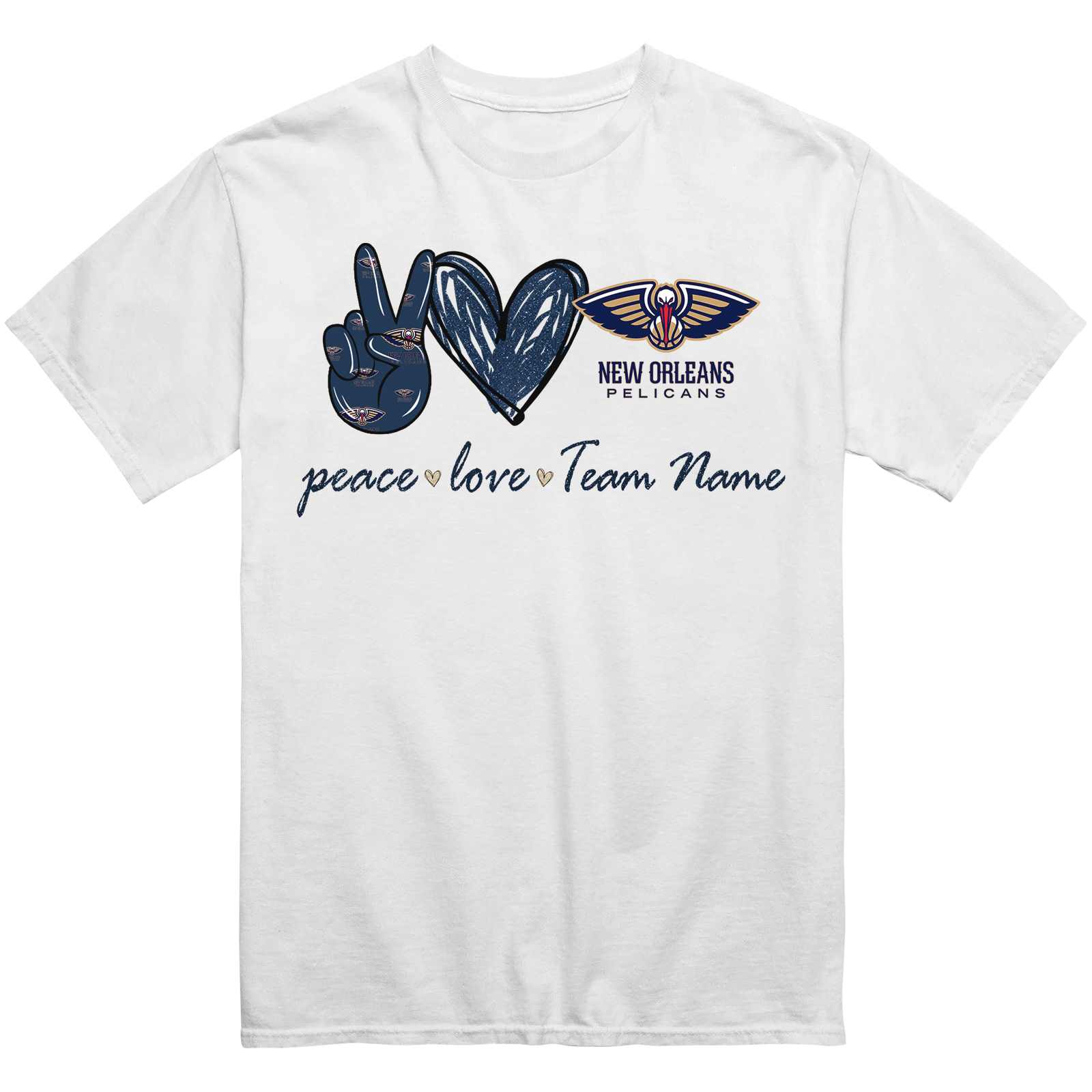 Custom New Orleans Pelicans Peace Love T-Shirt