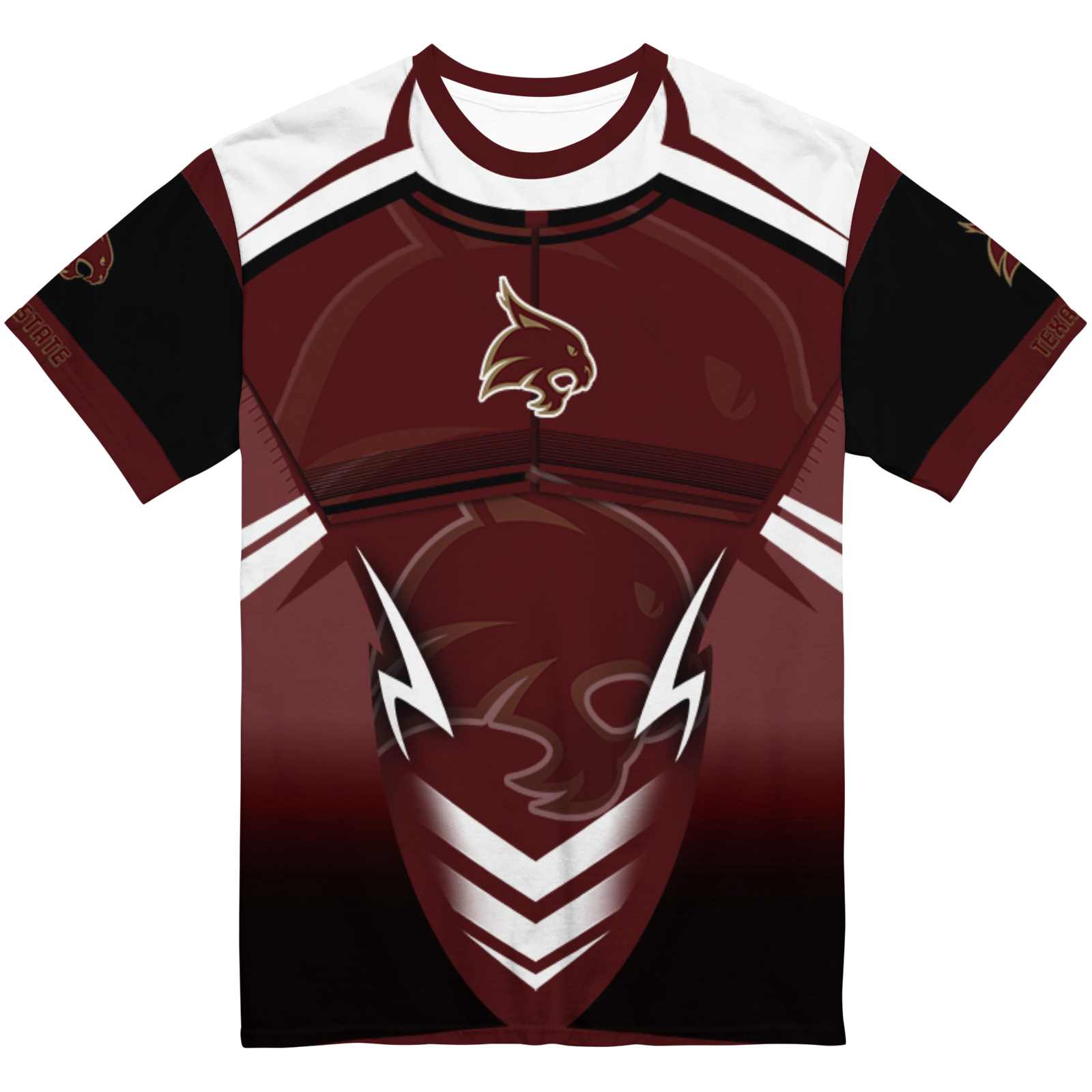 Custom Texas State Bobcats Futuristic Armor Maroon Black White T-Shirt