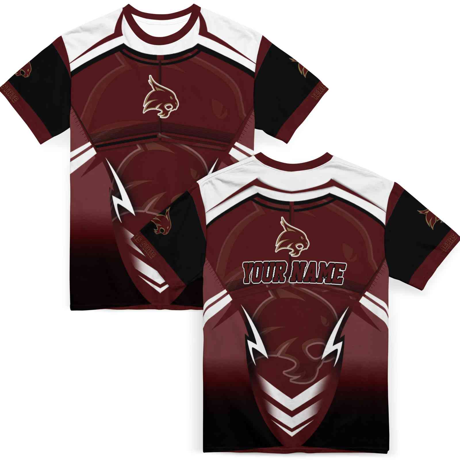 custom-texas-state-bobcats-futuristic-armor-maroon-black-white-t-shirt-fashion-forward