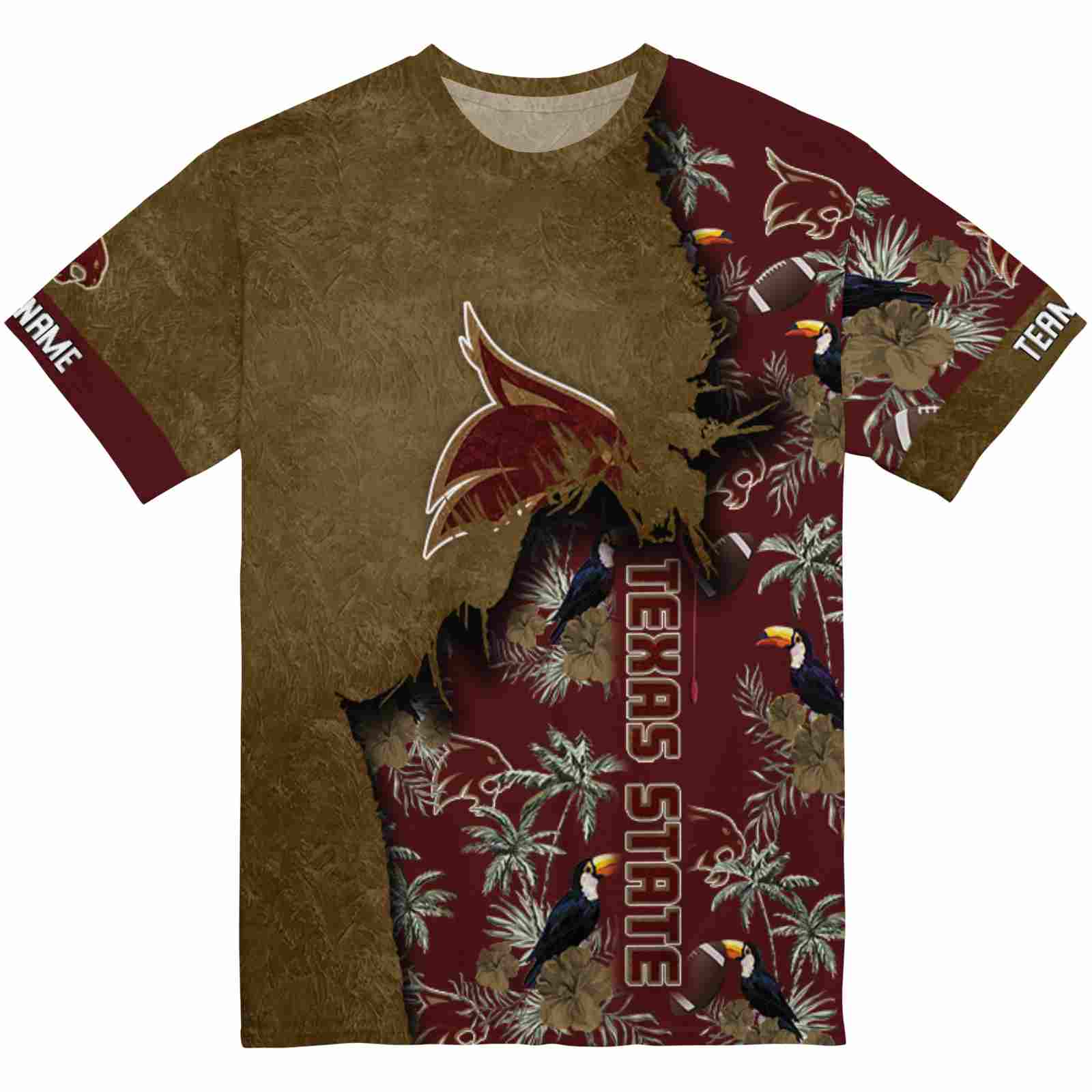 Custom Texas State Bobcats Tropical Scene Gold T-Shirt