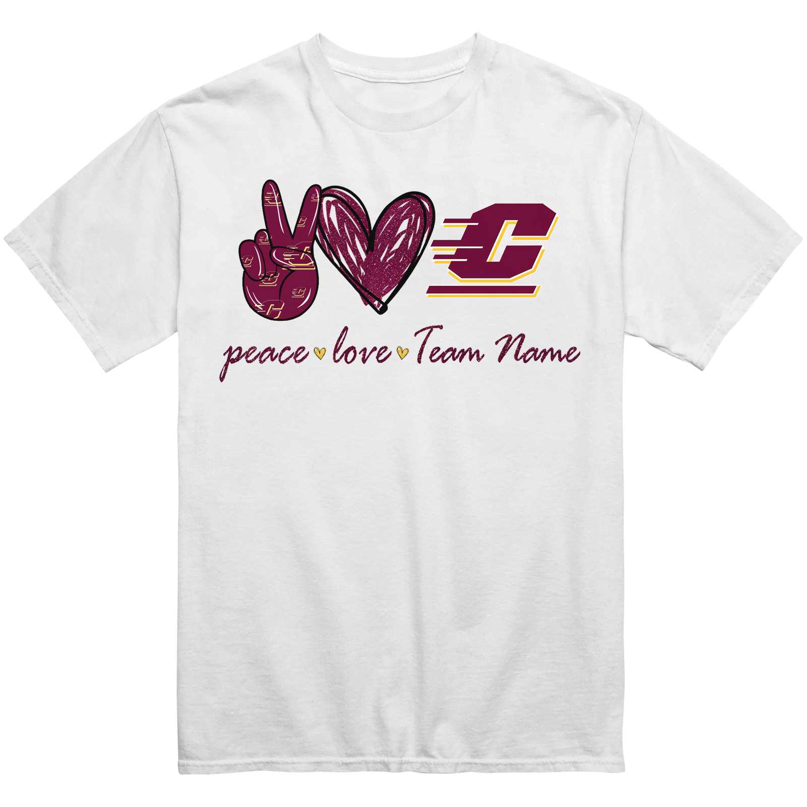 Customized Central Michigan Chippewas Peace Love T-Shirt