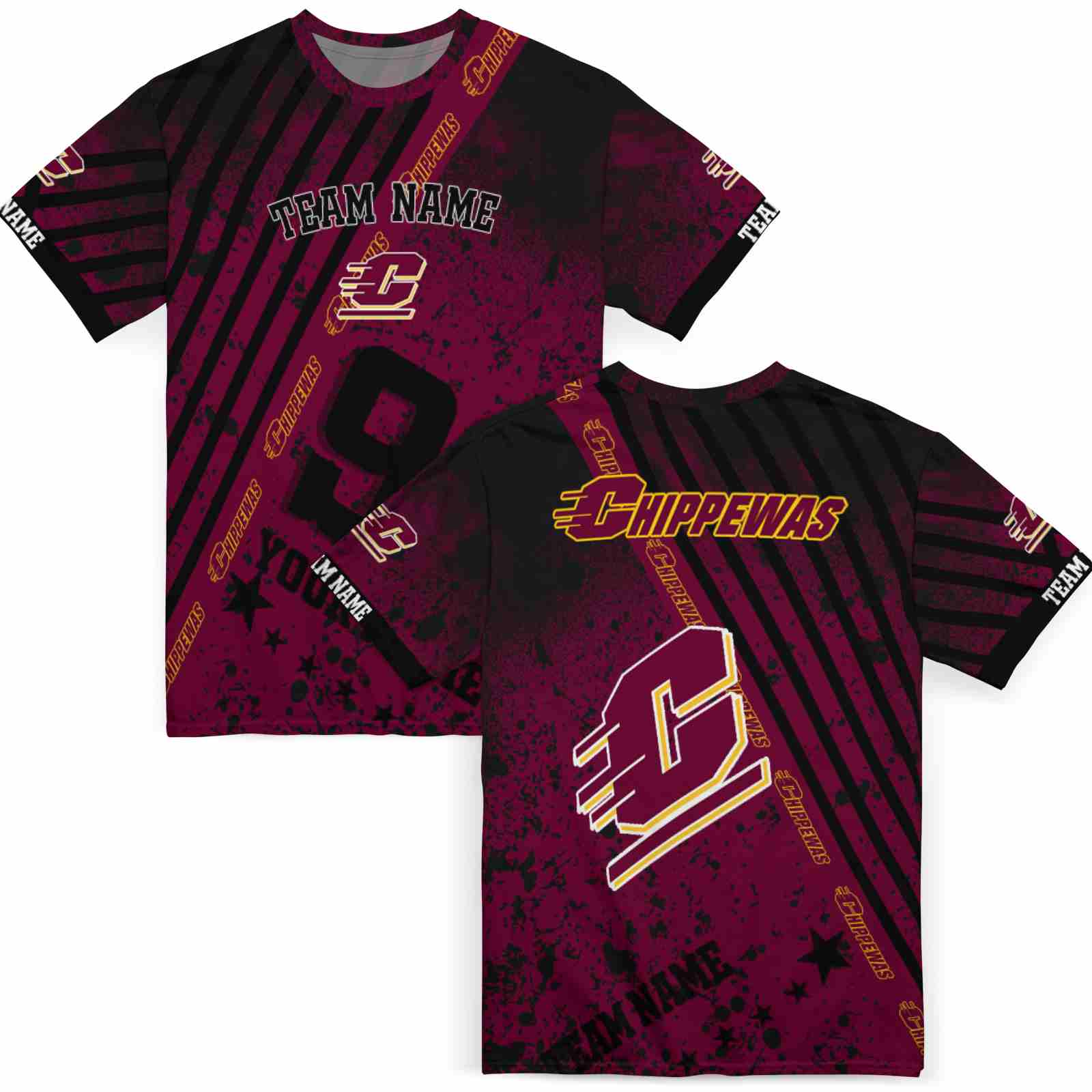 customized-central-michigan-chippewas-splatter-art-maroon-black-t-shirt-fashion-forward