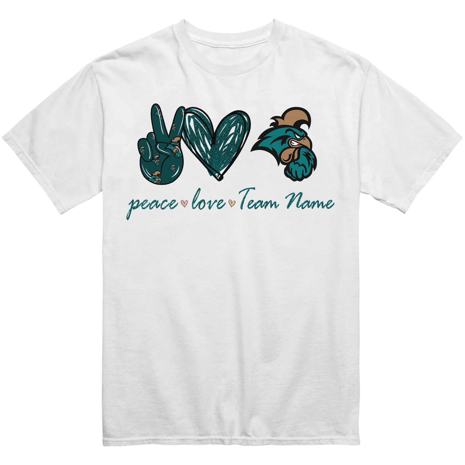 Customized Coastal Carolina Chanticleers Peace Love T-Shirt