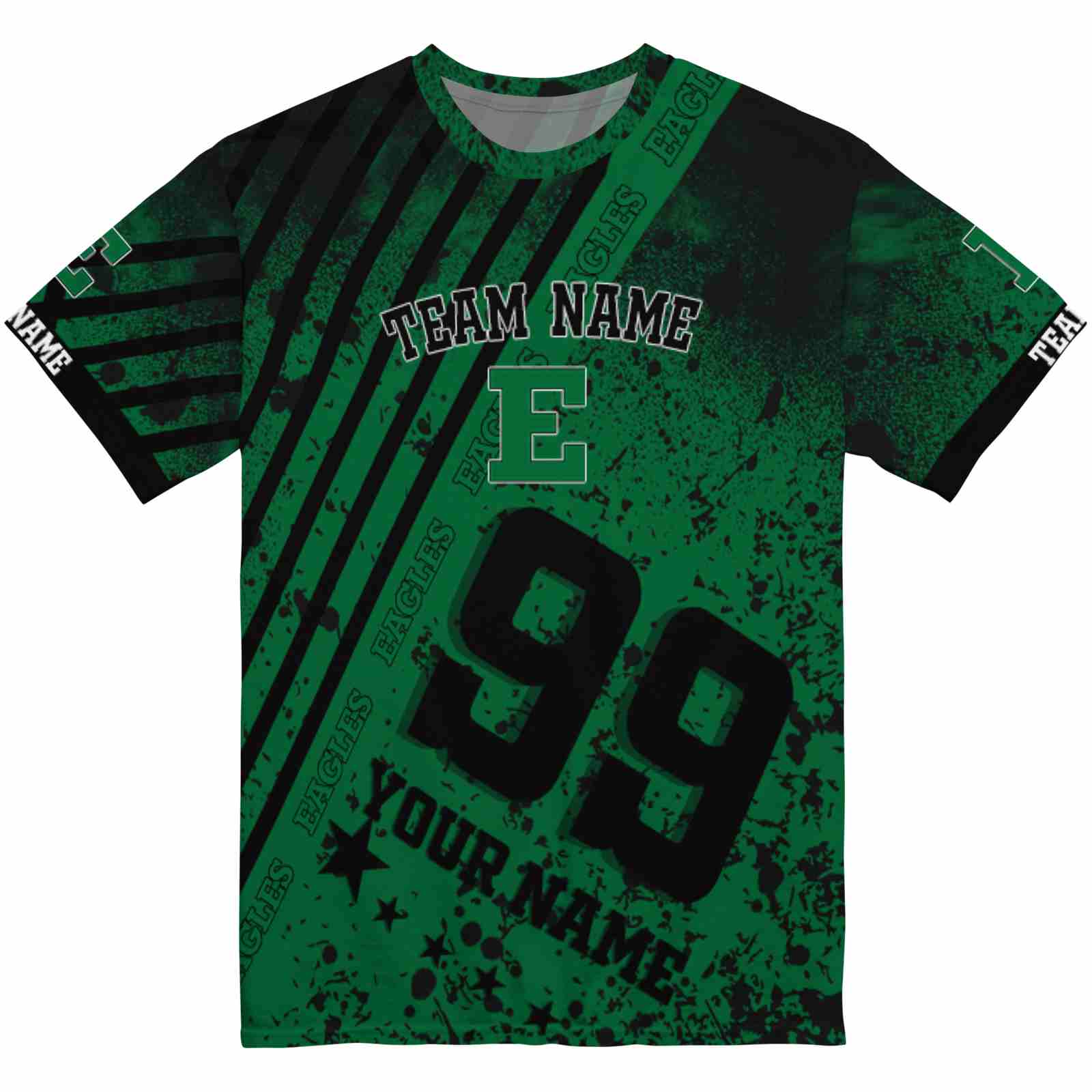 Customized Eastern Michigan Eagles Splatter Art Green Black T-Shirt