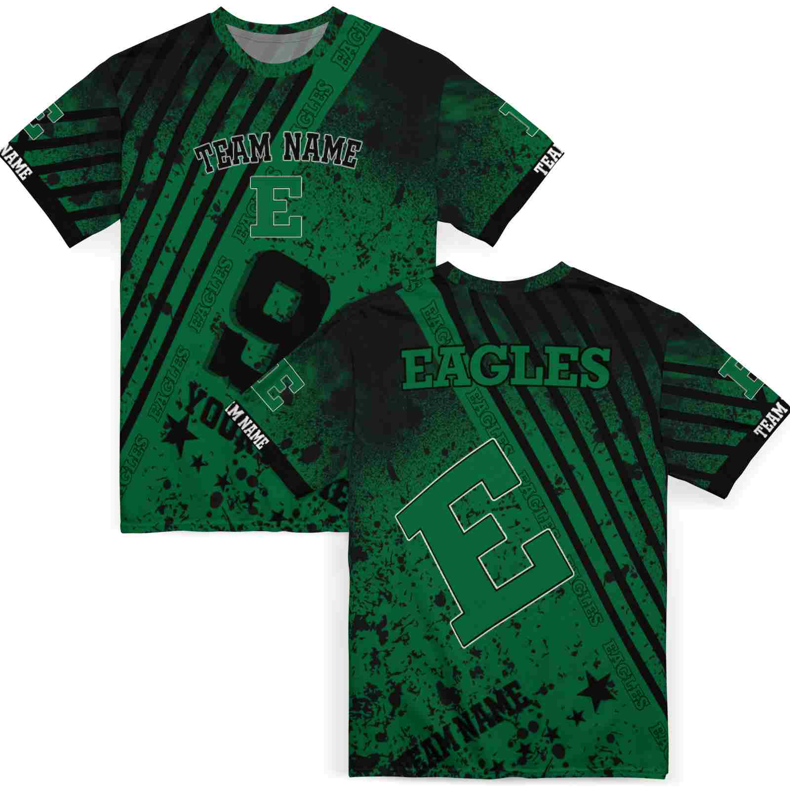 customized-eastern-michigan-eagles-splatter-art-green-black-t-shirt-fashion-forward