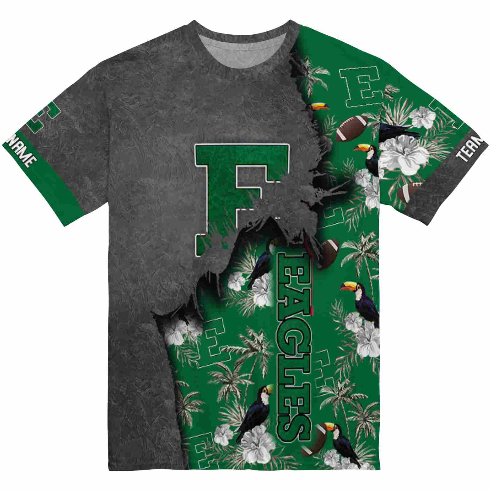 Customized Eastern Michigan Eagles Tropical Scene White T-Shirt