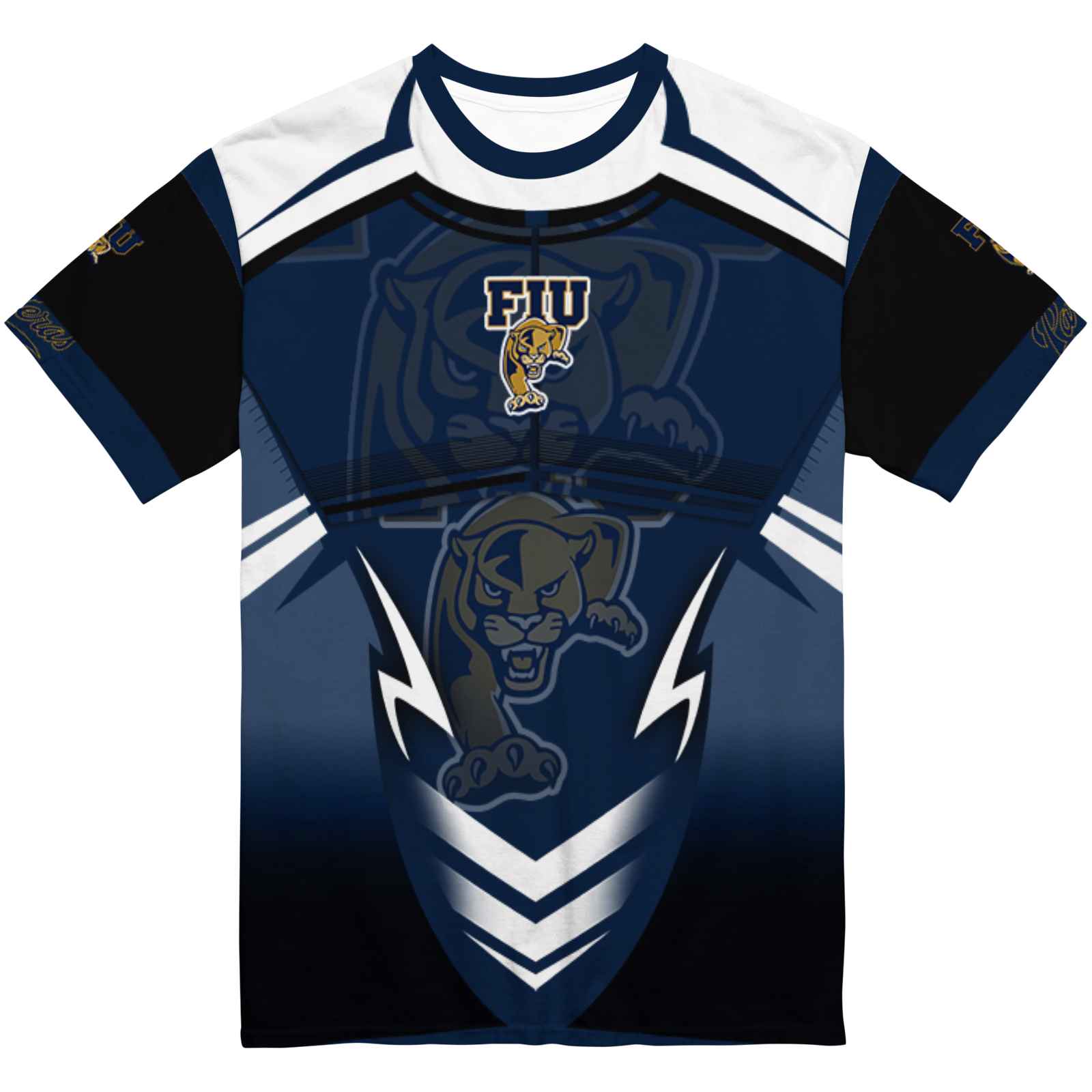 Customized FIU Panthers Futuristic Armor Blue Black White T-Shirt