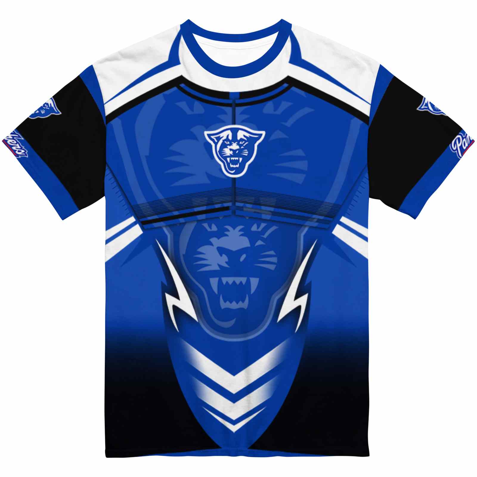 Customized Georgia State Panthers Futuristic Armor Blue Black White T-Shirt