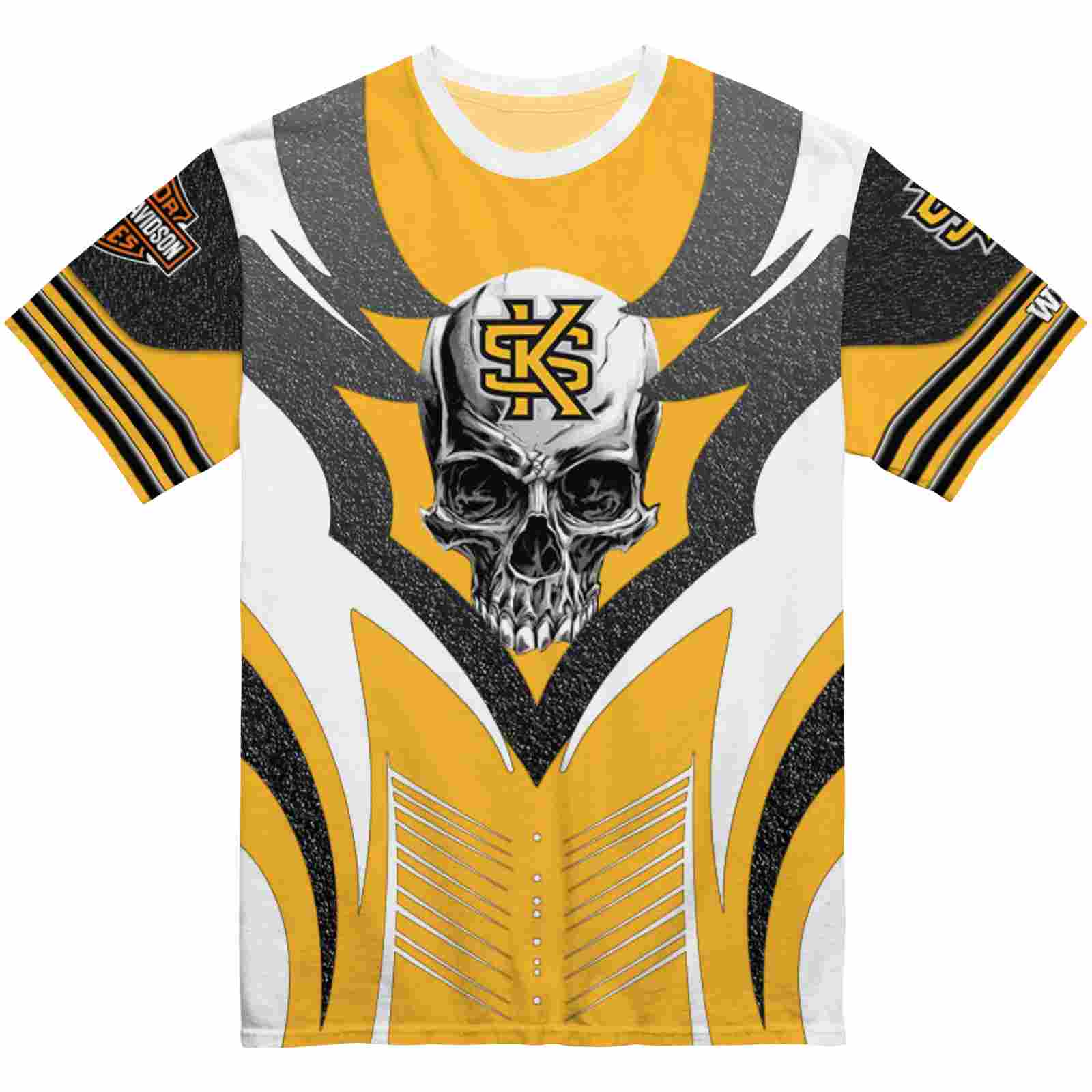 Customized Kennesaw State Owls Skull Emblem Gold White T-Shirt