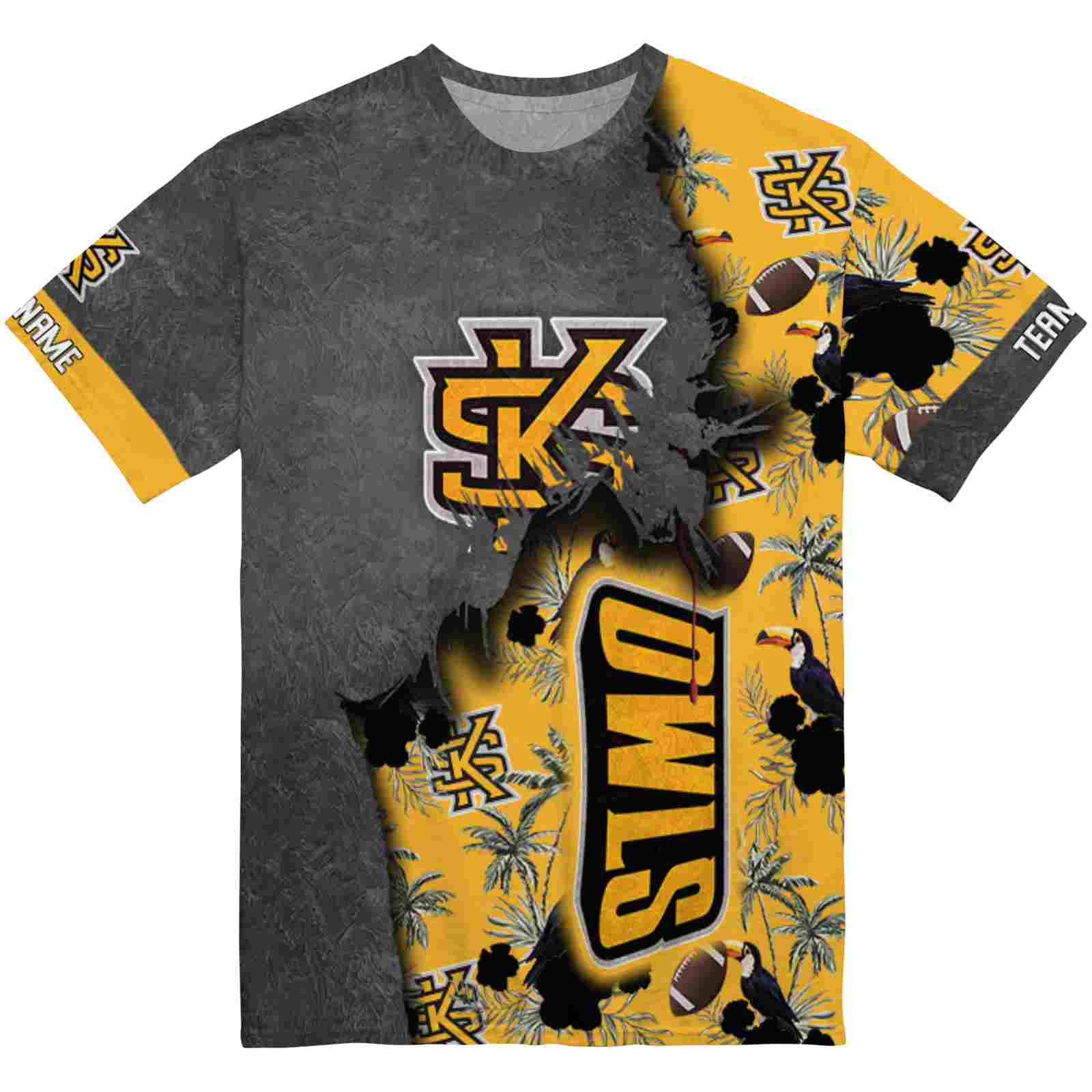 Customized Kennesaw State Owls Tropical Scene Black T-Shirt