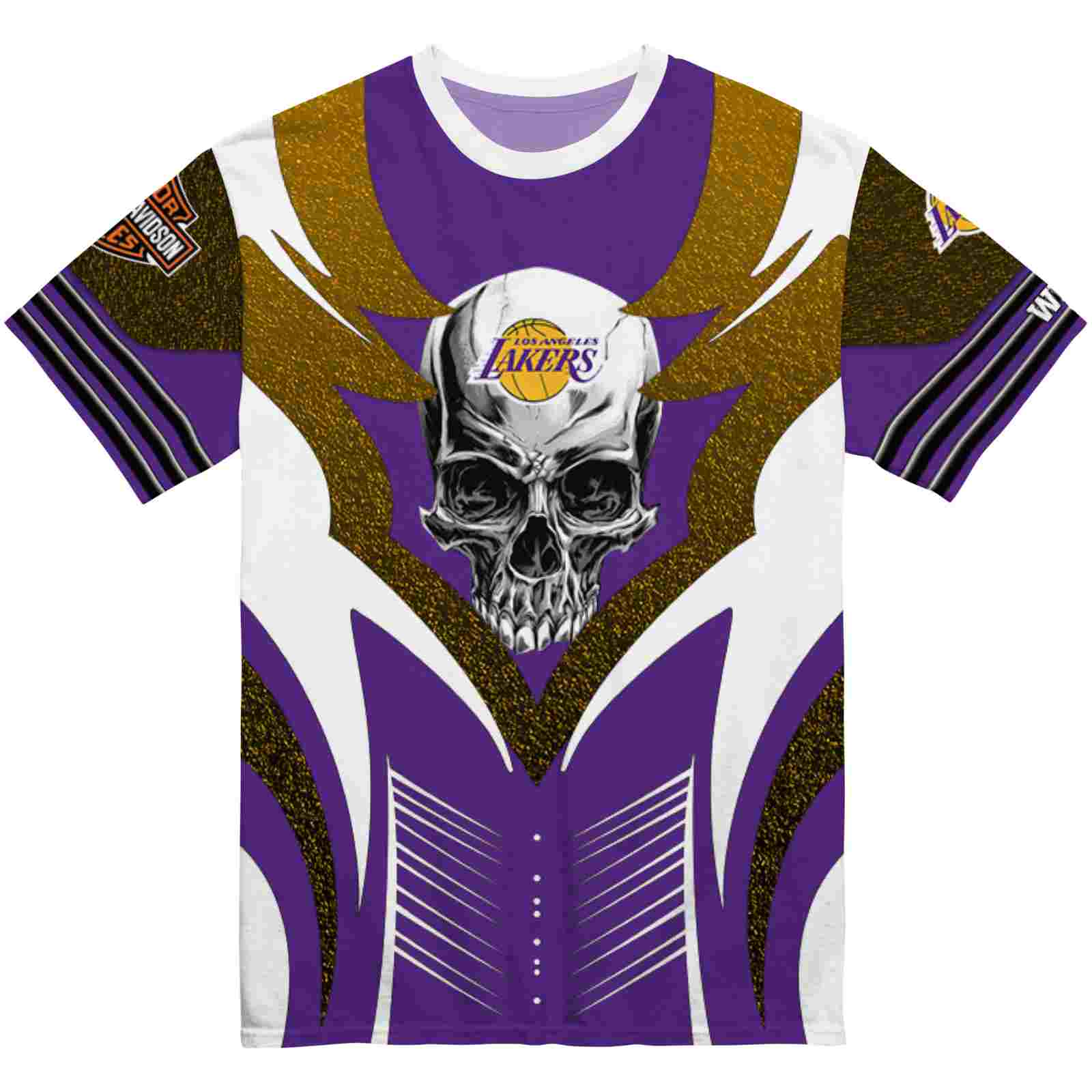 Customized Los Angeles Lakers Skull Emblem Purple White T-Shirt