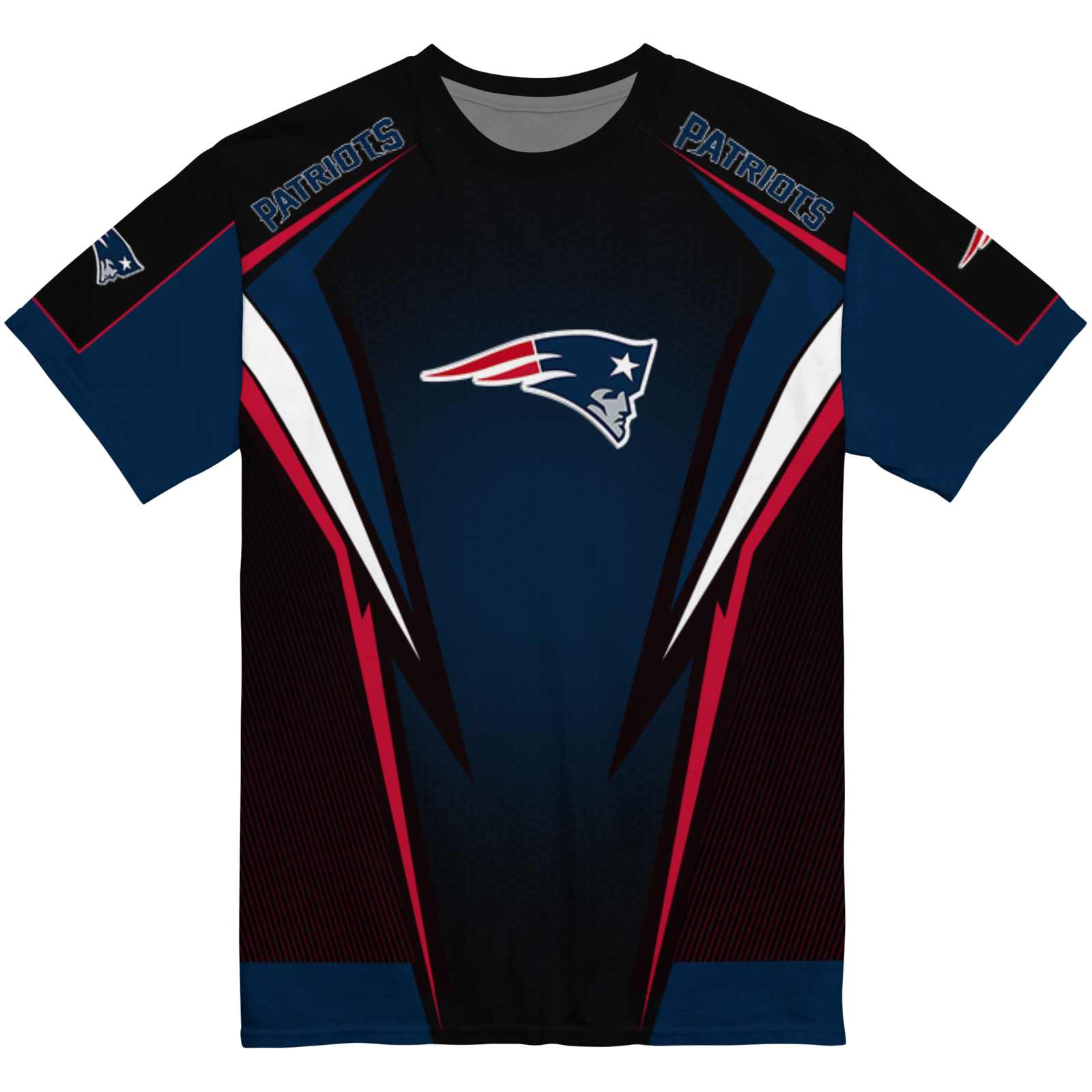 Customized New England Patriots Bold Symmetry Blue Black T-Shirt