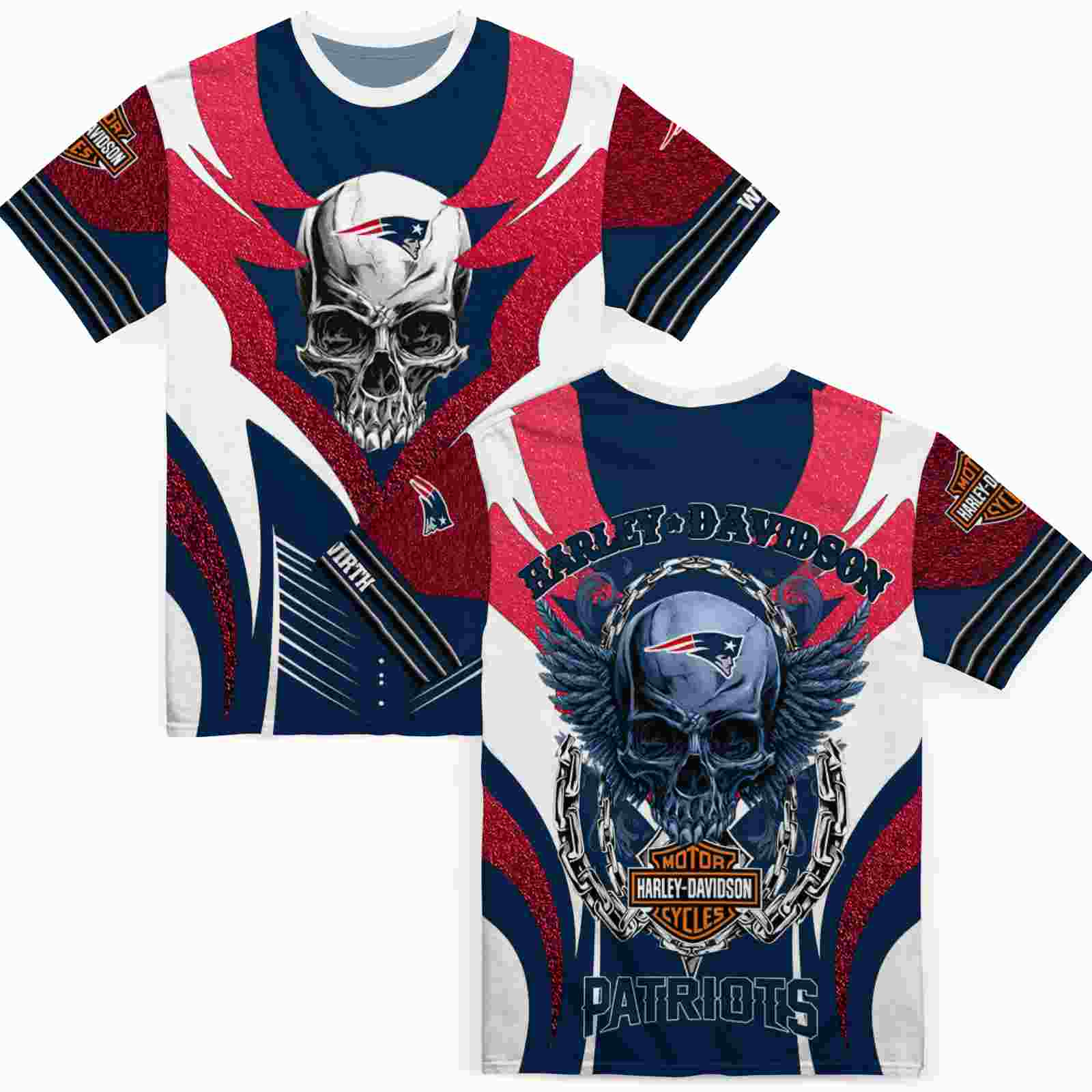 customized-new-england-patriots-skull-emblem-blue-white-t-shirt-fashion-forward