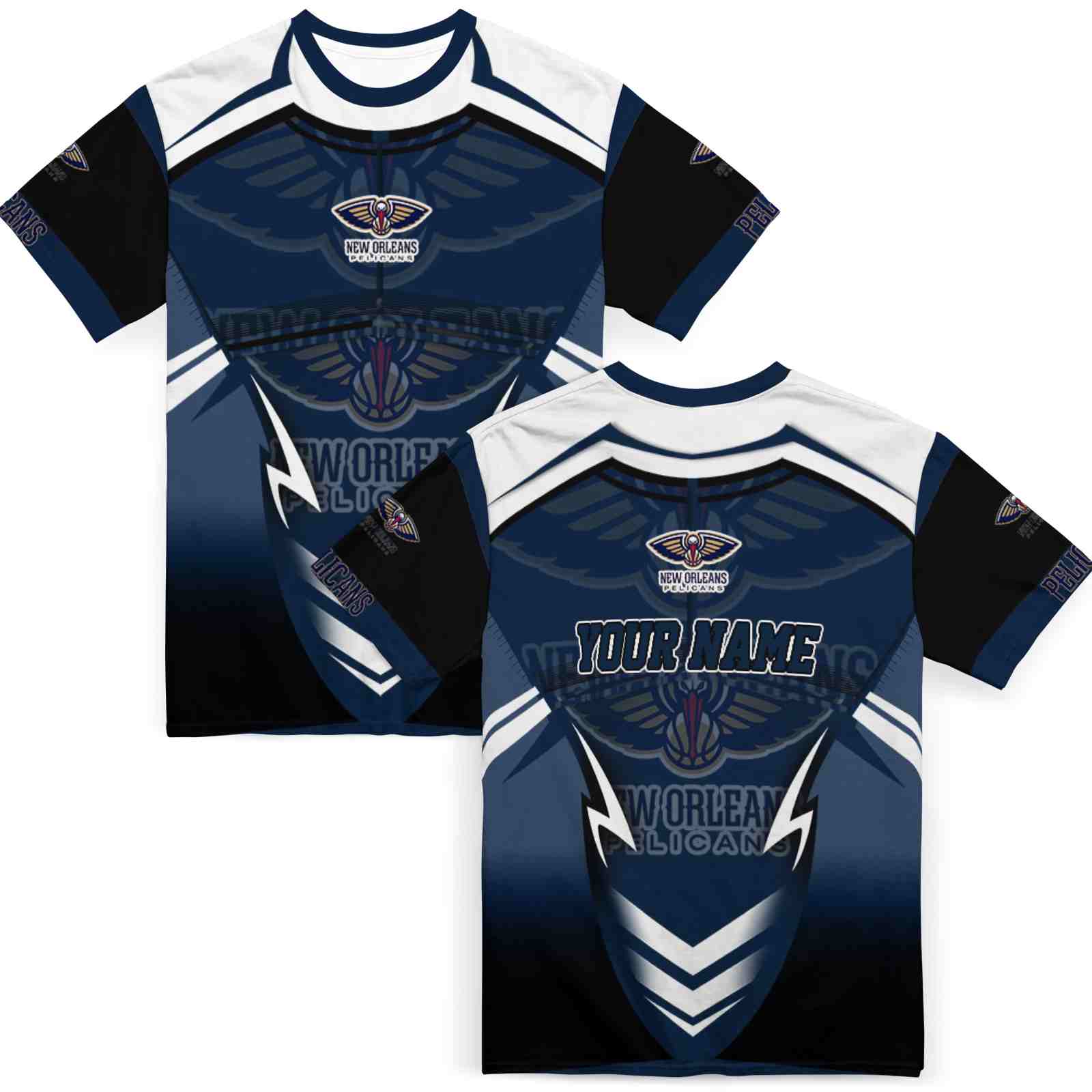 customized-new-orleans-pelicans-futuristic-armor-navy-black-white-t-shirt-fashion-forward