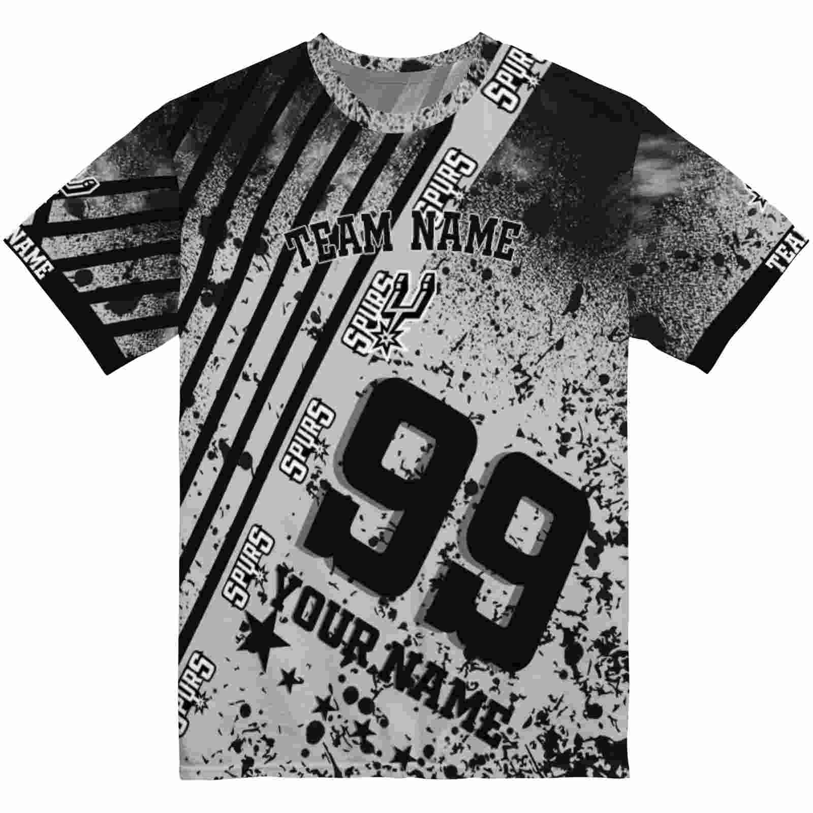 Customized San Antonio Spurs Splatter Art Silver Black T-Shirt