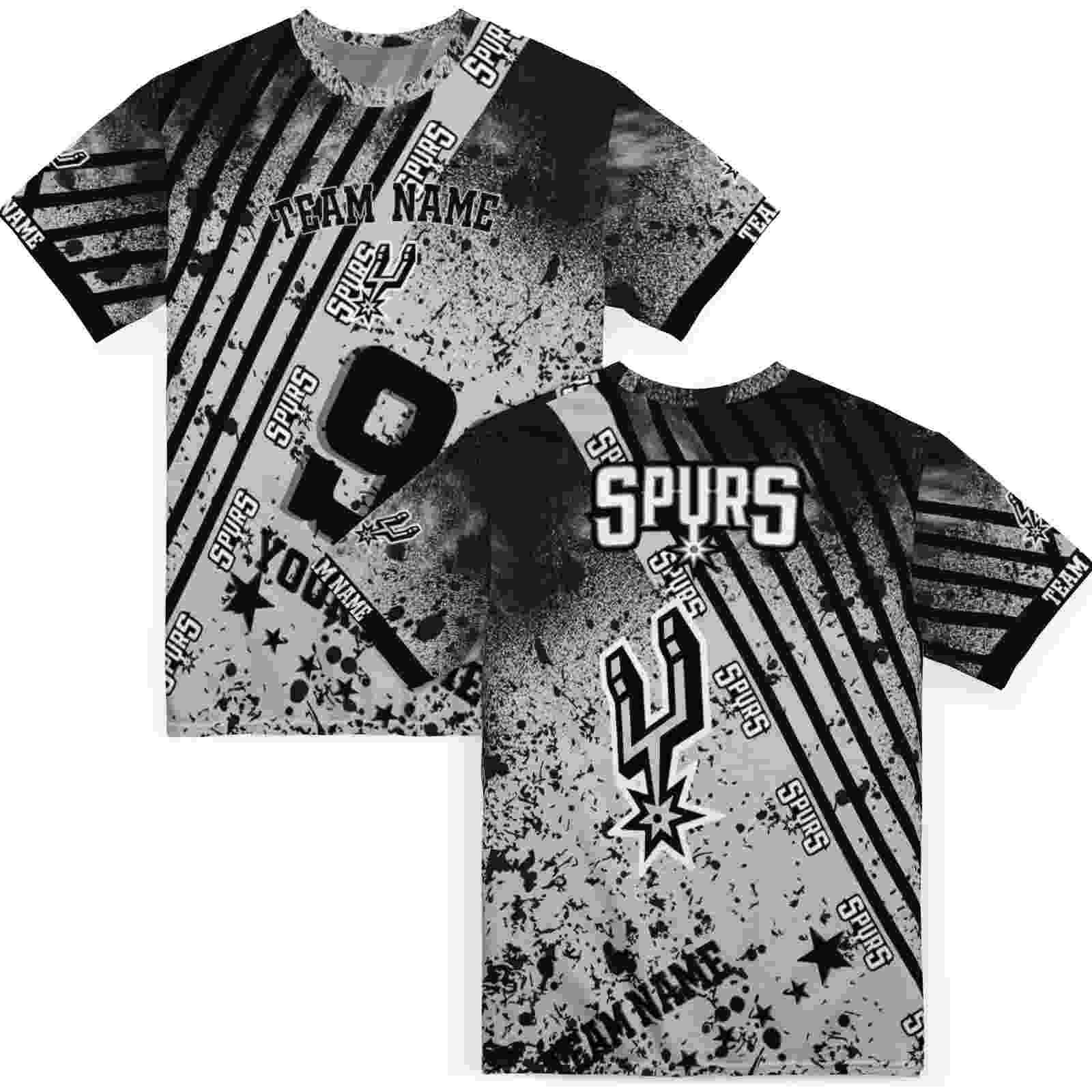 customized-san-antonio-spurs-splatter-art-silver-black-t-shirt-fashion-forward