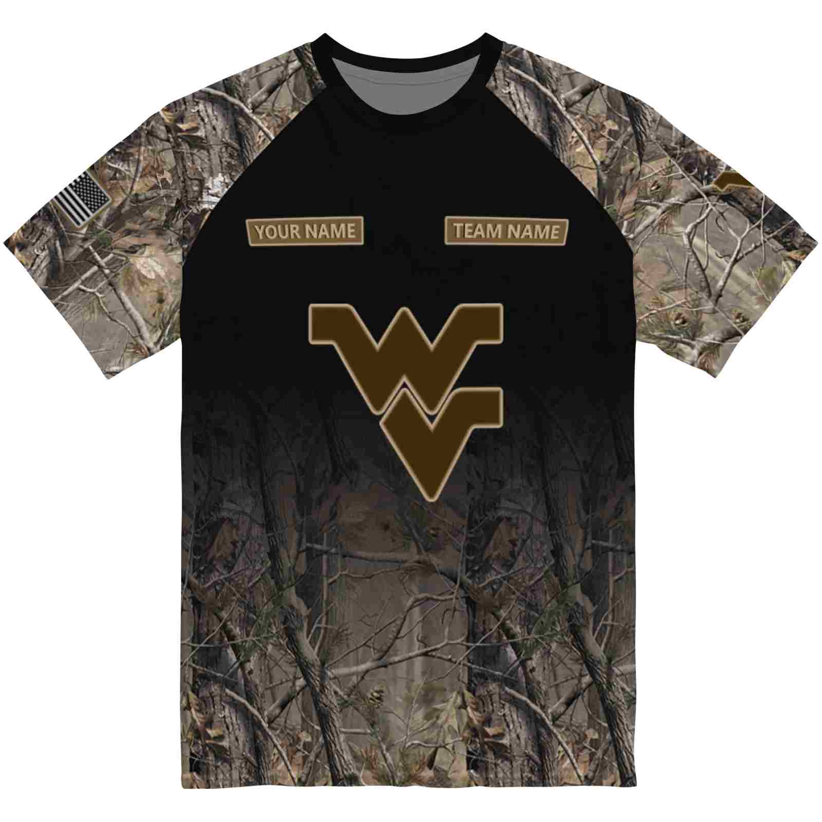 Customized West Virginia Mountaineers Tree Branches Black T-Shirt