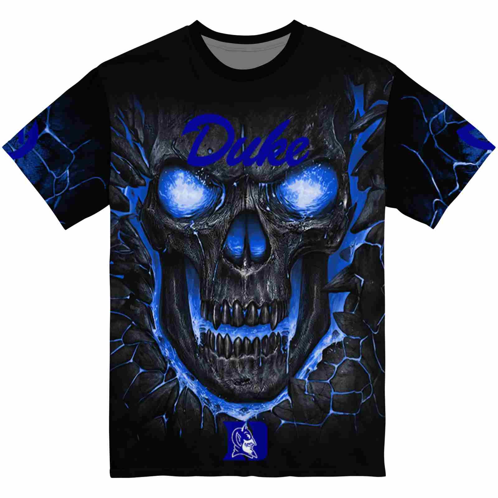 Duke Blue Devils Fiery Skull Blue Black T-Shirt