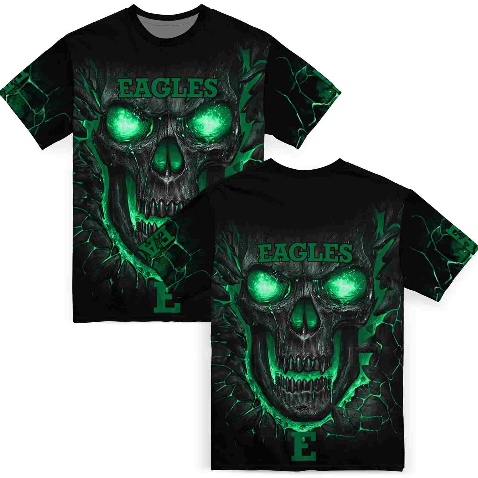 eastern-michigan-eagles-fiery-skull-green-black-t-shirt-fashion-forward