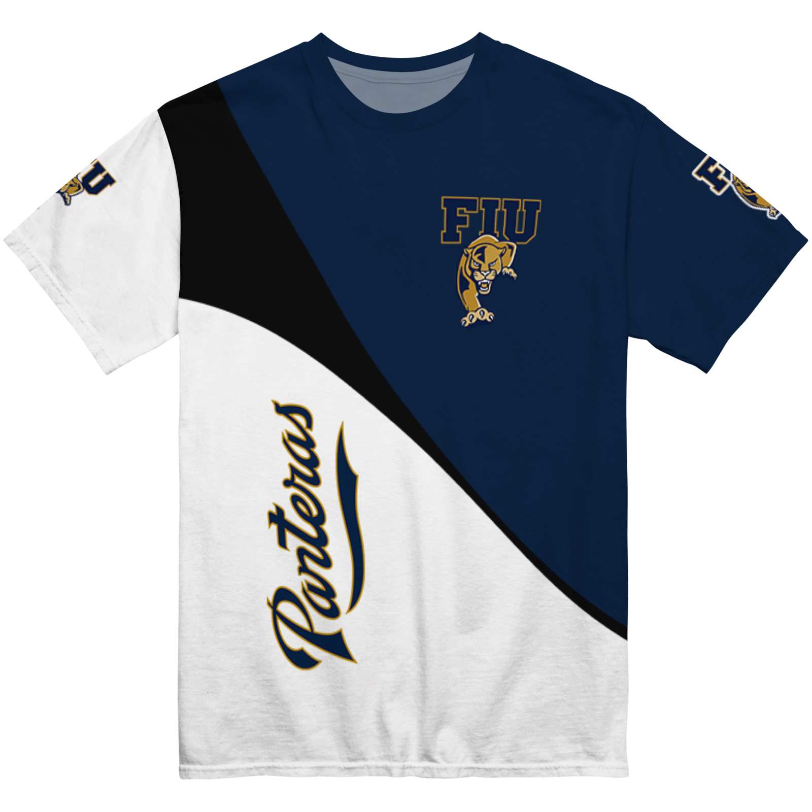 FIU Panthers Abstract Curve White Black T-Shirt