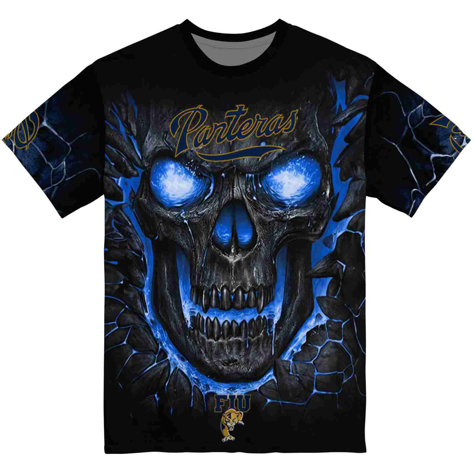 FIU Panthers Fiery Skull Blue Black T-Shirt